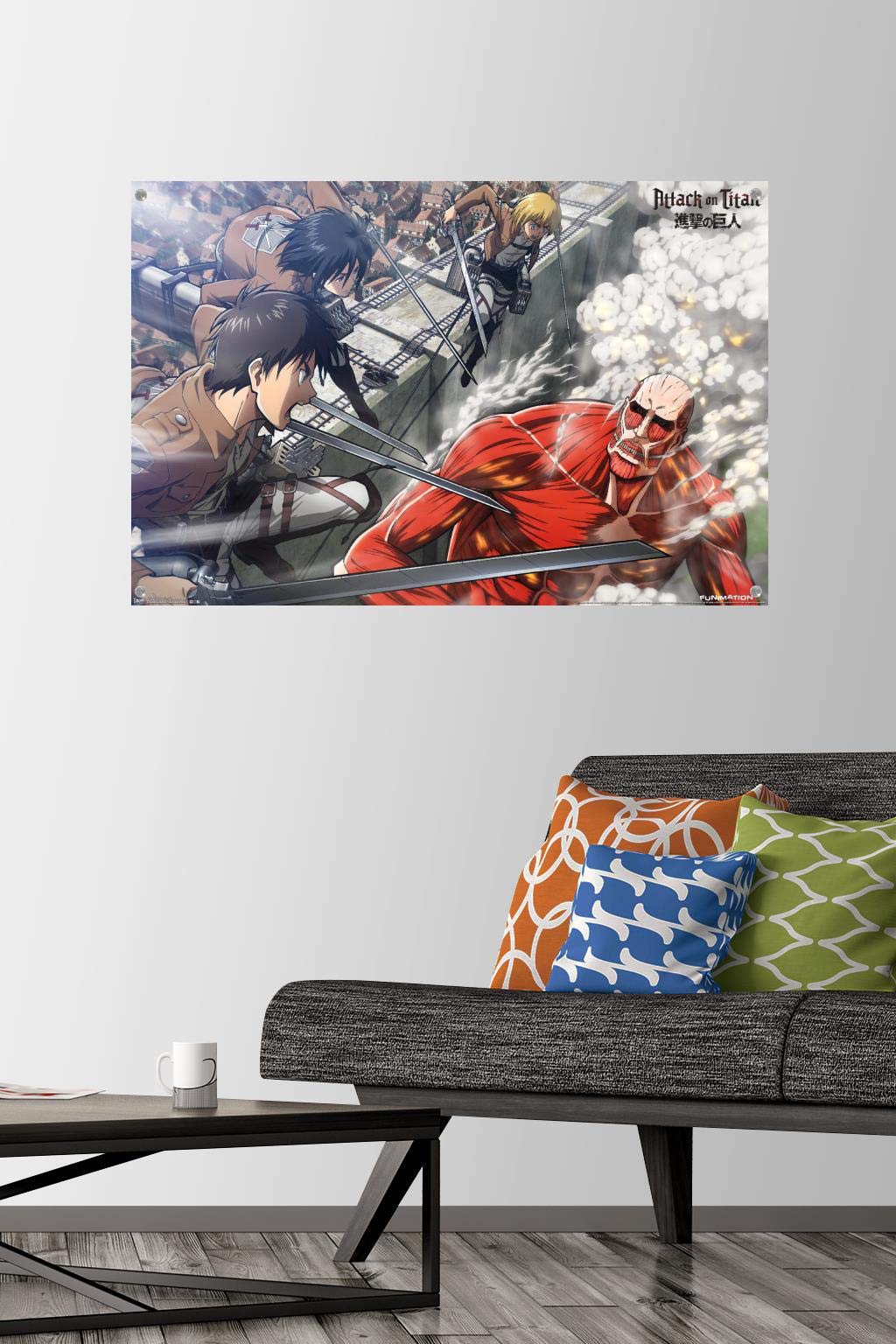 Attack on Titan Battle Wall Poster with Push Pins - Anime Wall Art Decor for Bedroom, Office & Game Room - Perfect for Fans & Collectors