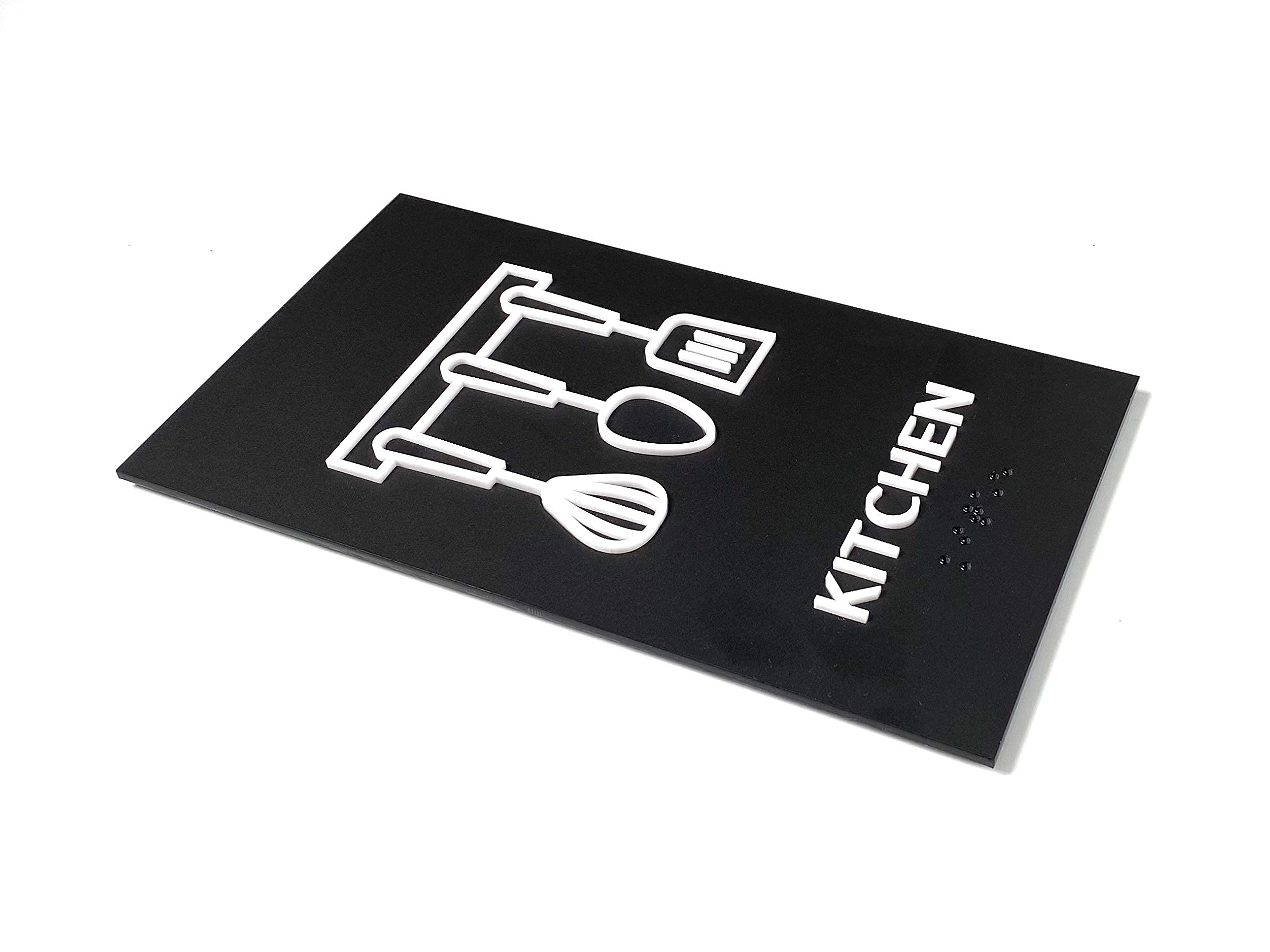 ADA Compliant Kubik Letters Kitchen Sign - Modern Design with Grade 2 Braille for Restaurants, Offices & Homes - Includes 3M Double Sided Tape for Easy Installation