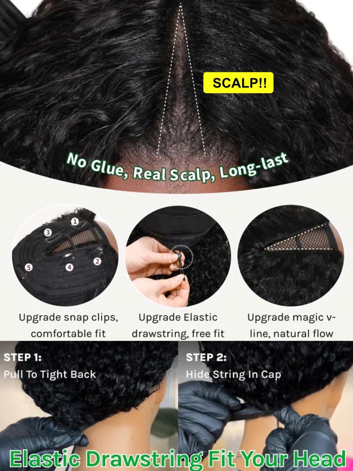 Sunber EasiContour V Part Human Hair Wig - Ombre Chestnut Brown Curly Glueless Wig | 180% Density No Sew-in V-Shape Clip | Beginner Friendly 16 Inch Ready-to-Wear Wig for Daily Use & Special Occasions