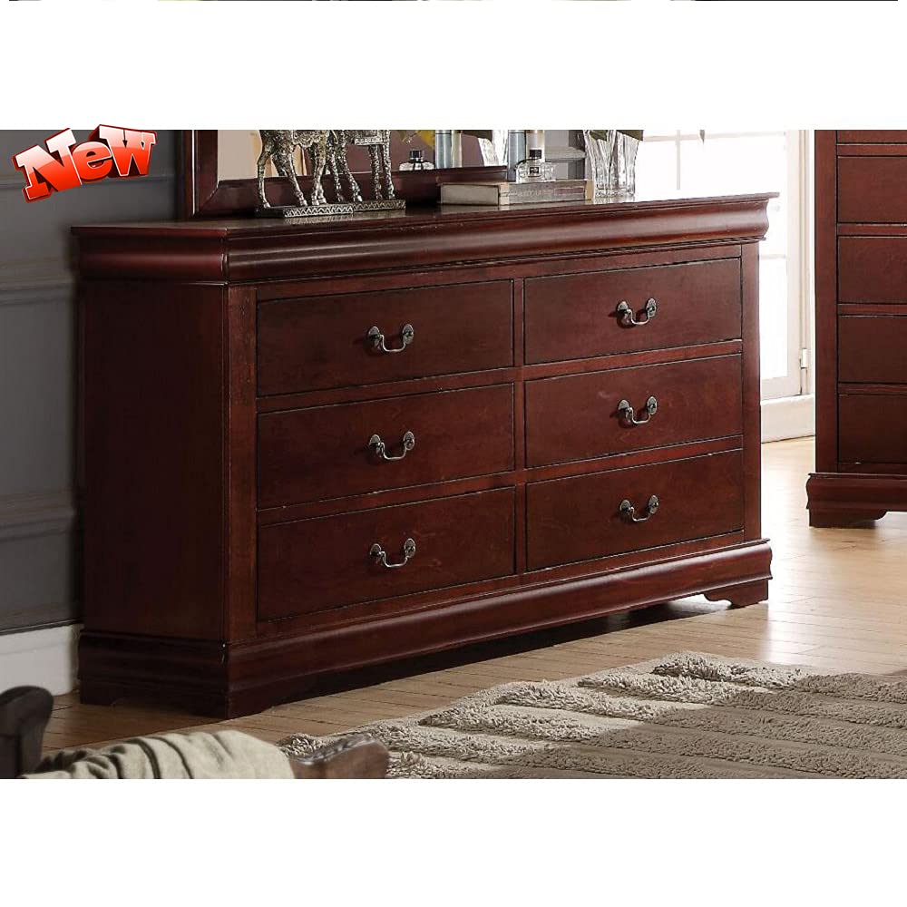 Upgraded Thick Wood 6-Drawer Dresser - Traditional Style Chest of Drawers with Strong Storage, Fully Assembled for Bedroom & Living Room (Cherry) - Perfect for Home Organization, Guest Room Furniture & Closet Storage Solutions