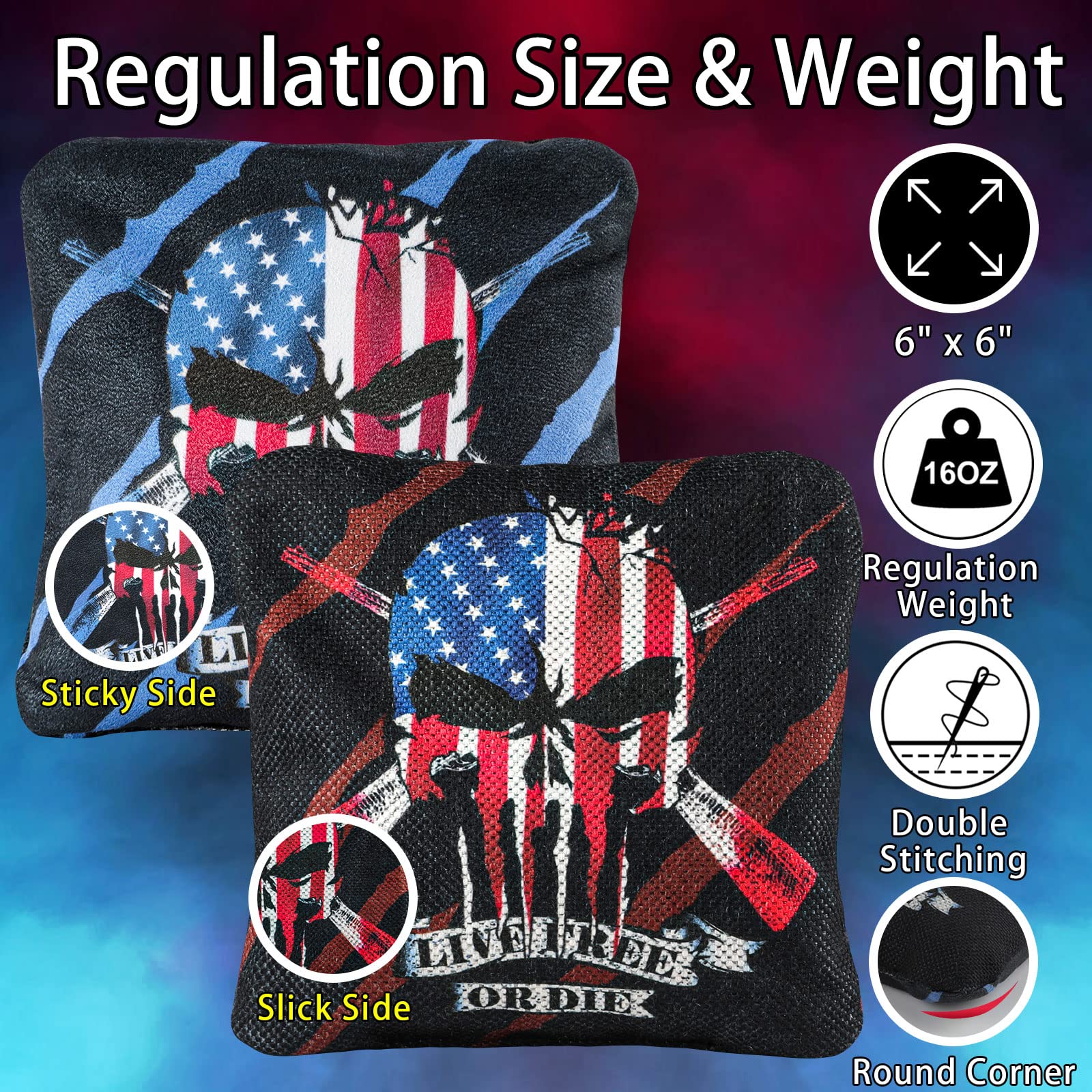 Premium Cornhole Bags Set of 8 - Dual Sided Slick & Stick Bean Bags for Outdoor Toss Games - Weather Resistant & Durable with Convenient Carry Bag - Perfect for Backyard Parties, Tailgating, and Beach Games