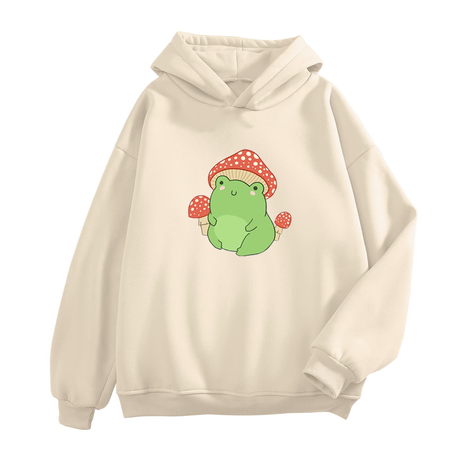 Plus Size Women's Cute Frog & Kawaii Mushroom Hooded Zip-Up Sweatshirt - Cozy Casual Wear for Fall & Winter Outfits