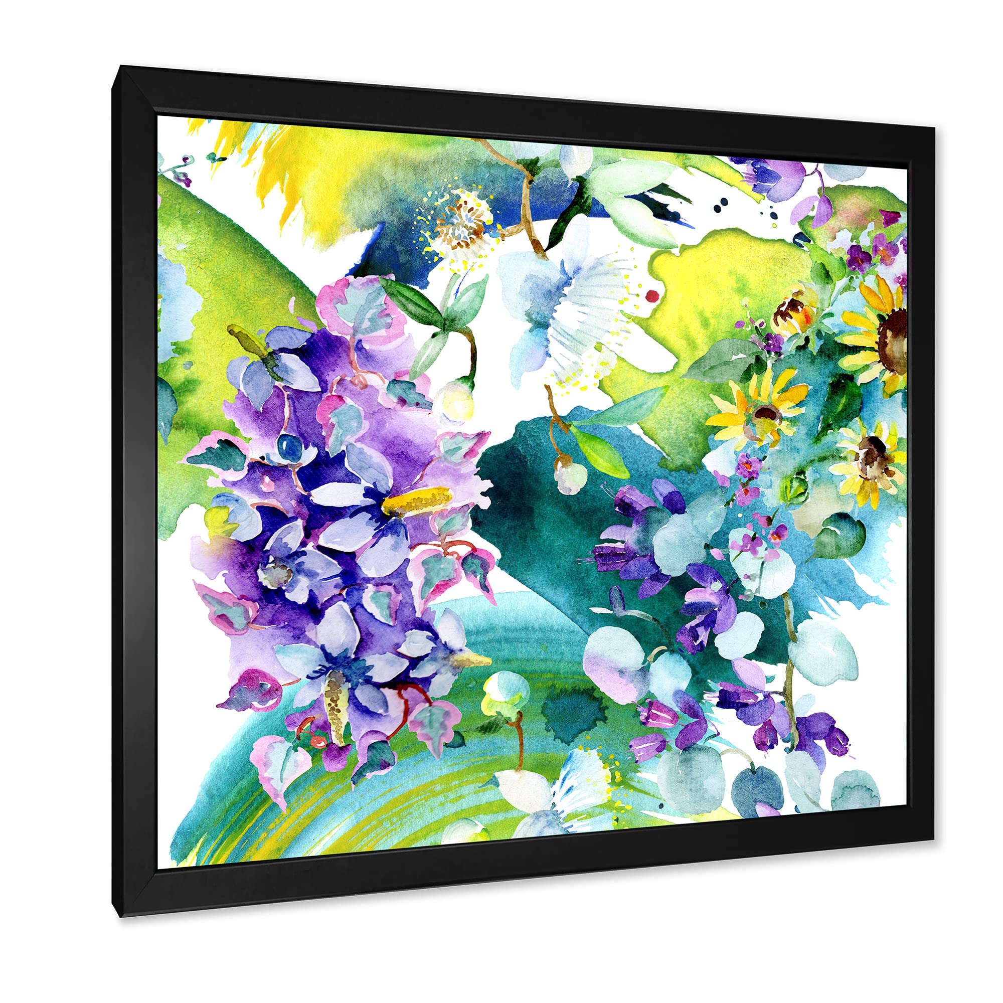 DesignQ Farmhouse Framed Wall Art - Wildflowers and Sunflowers Bouquet Painting for Living Room, Bedroom & Office Decor