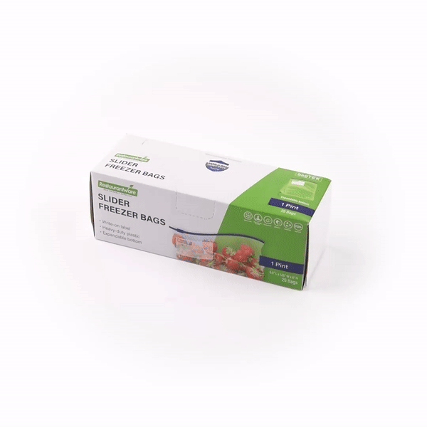BPA-Free Pint Size Clear Plastic Freezer Bags with Expandable Bottom & Write-On Labels - 6.5