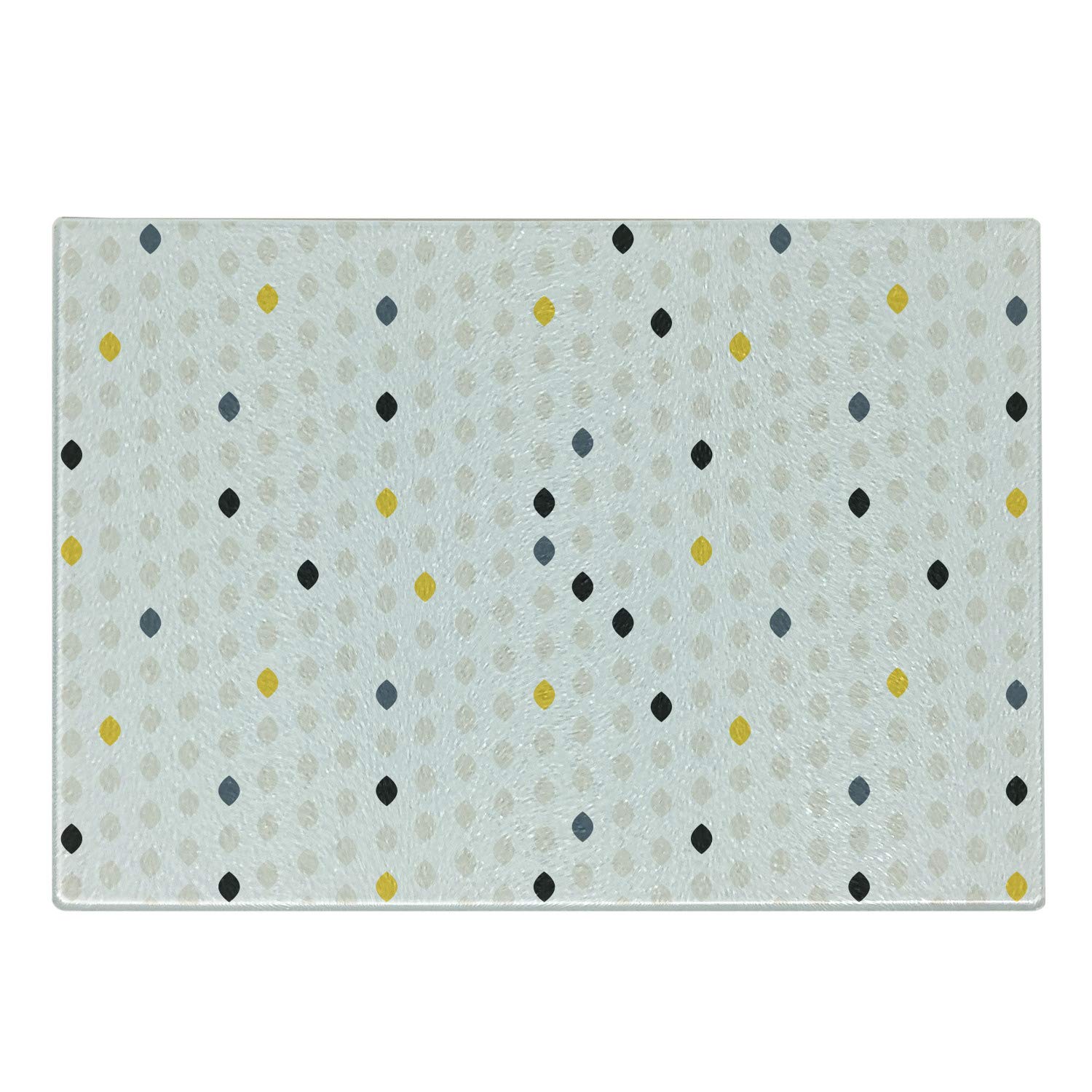 Ambesonne Modern Geometric Polka Dot Tear Drop Glass Cutting Board - Decorative Tempered Glass Serving Board for Kitchen, Small Size in Grey White Yellow - Perfect for Food Prep, Charcuterie Display & Home Decor