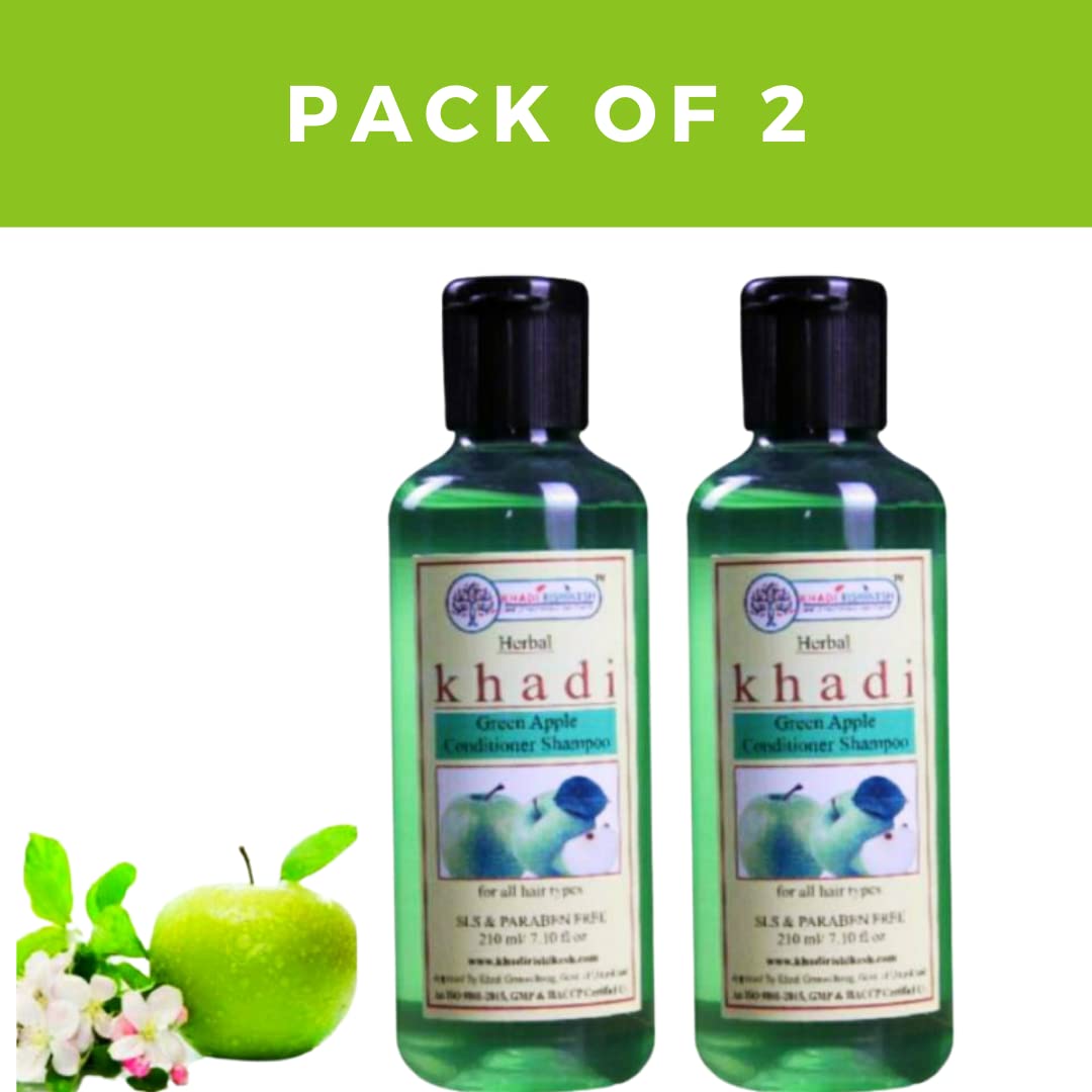 KHADI RISHIKESH Herbal Green Apple Daily Purifying Shampoo & Conditioner - Controls Hair Fall & Oily Scalp for Men, Women, Boys & Girls (Pack of 2 x 210ml) | Perfect for Greasy Hair Care & Daily Cleansing Routine