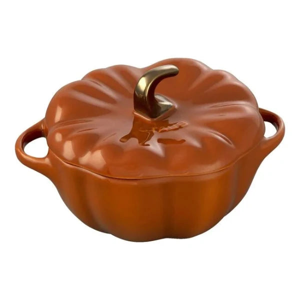 Staub Ceramic Petite Pumpkin Cocotte Dutch Oven - 1.5 Qt Enameled Cast Iron Pot for Baking, Roasting & Serving - Perfect for Thanksgiving, Fall Decor & Holiday Cooking