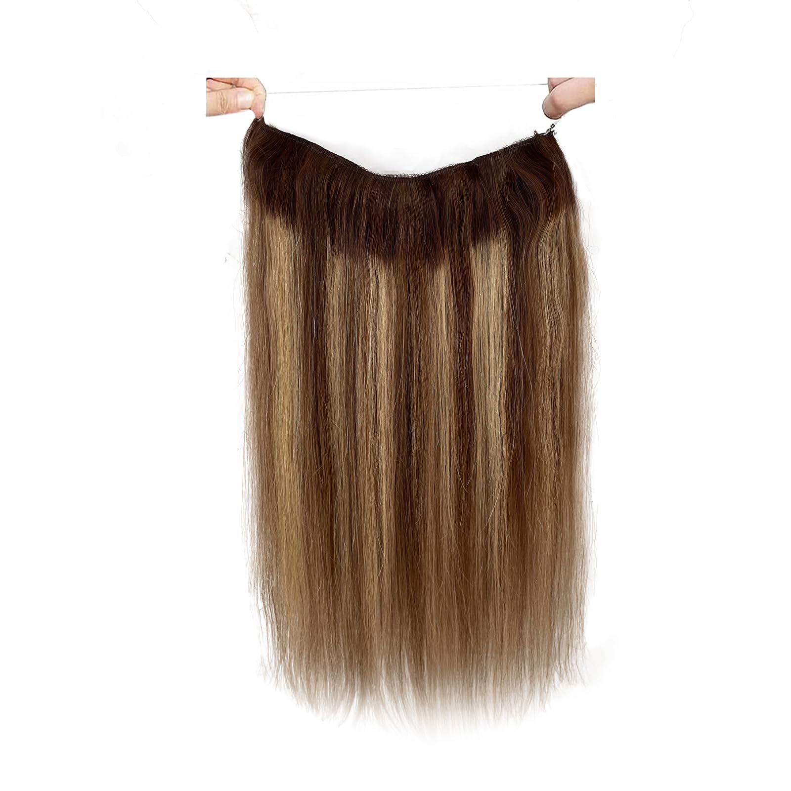 Halos 22Inch 100g Invisible Wire Real Human Hair Extensions - Strawberry Blonde Ombre Medium Brown - Natural Looking Hair Extensions for Volume & Length | Perfect for Parties, Weddings & Everyday Styling