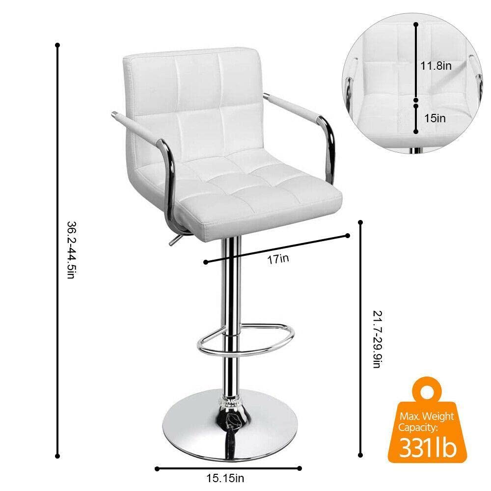 Set of 2 Adjustable Swivel Bar Stools with Armrests - Leather Counter Height Kitchen Stools for Dining & Entertaining - Perfect Gift for Men, Women, Dad & Home Decor