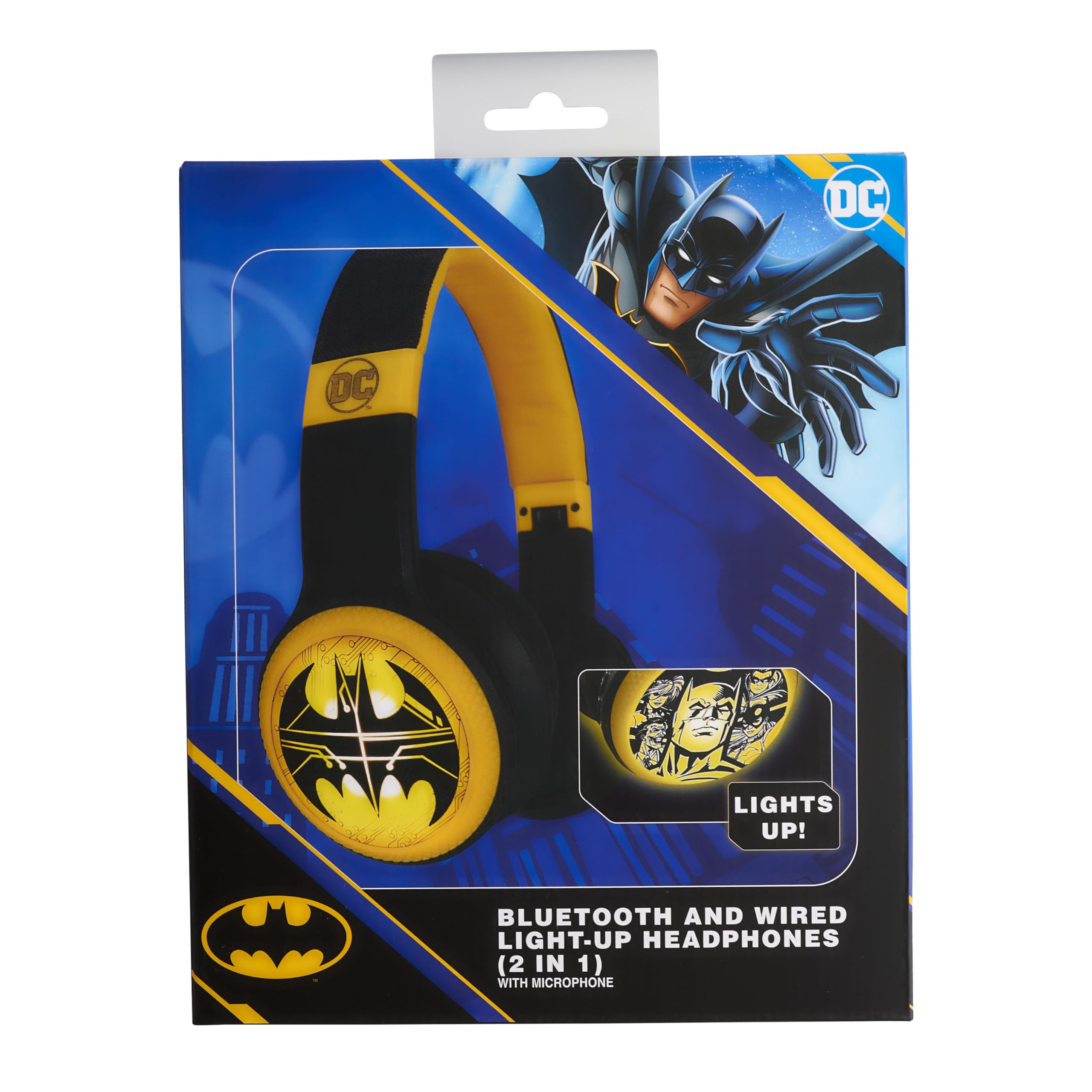 Batman DC Comics Bluetooth & Wired 2-in-1 Light-Up Headphones with Adjustable Headband, Built-in Mic for Calls - Perfect for Gaming, Movies & Superhero Fans