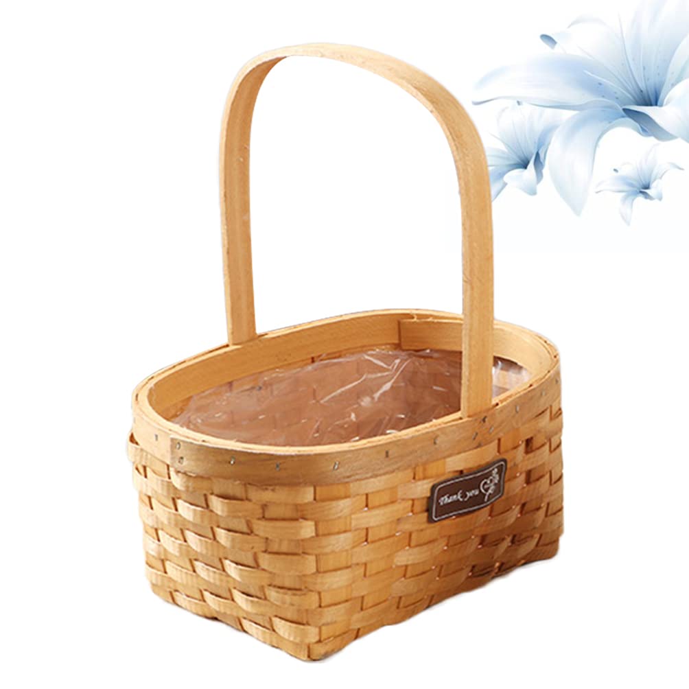 Natural Woven Bamboo Storage Basket with Handle - Handmade Rattan Picnic Basket for Easter Eggs, Candy & Home Organization | Perfect for Picnics, Easter Decor & Living Room Storage