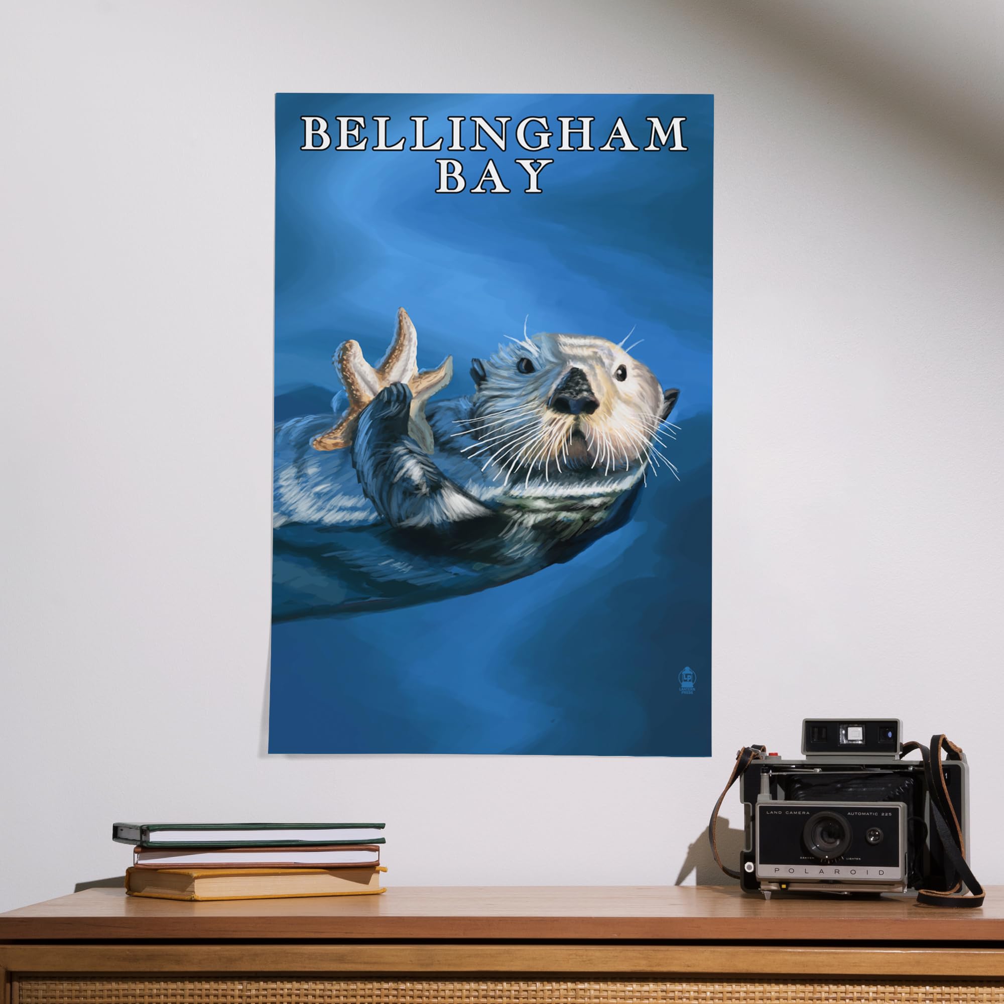 Lantern Press 16x24 Inch Giclee Art Print - Bellingham Bay Washington Coastal Scene with Sea Otter Holding Starfish - Perfect for Beach House Decor, Living Room Wall Art & Nature Lover Gifts