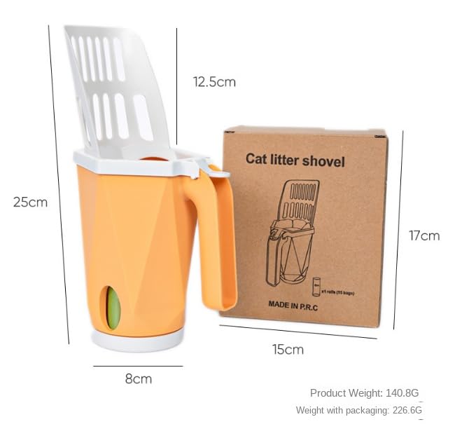 Premium Cat Litter Scoop with Attachable Waste Bags & Storage - Heavy Duty Stainless Steel Pooper Scooper for Cats - 150 Bags Included - Perfect for Multi-Cat Homes & Large Litter Boxes