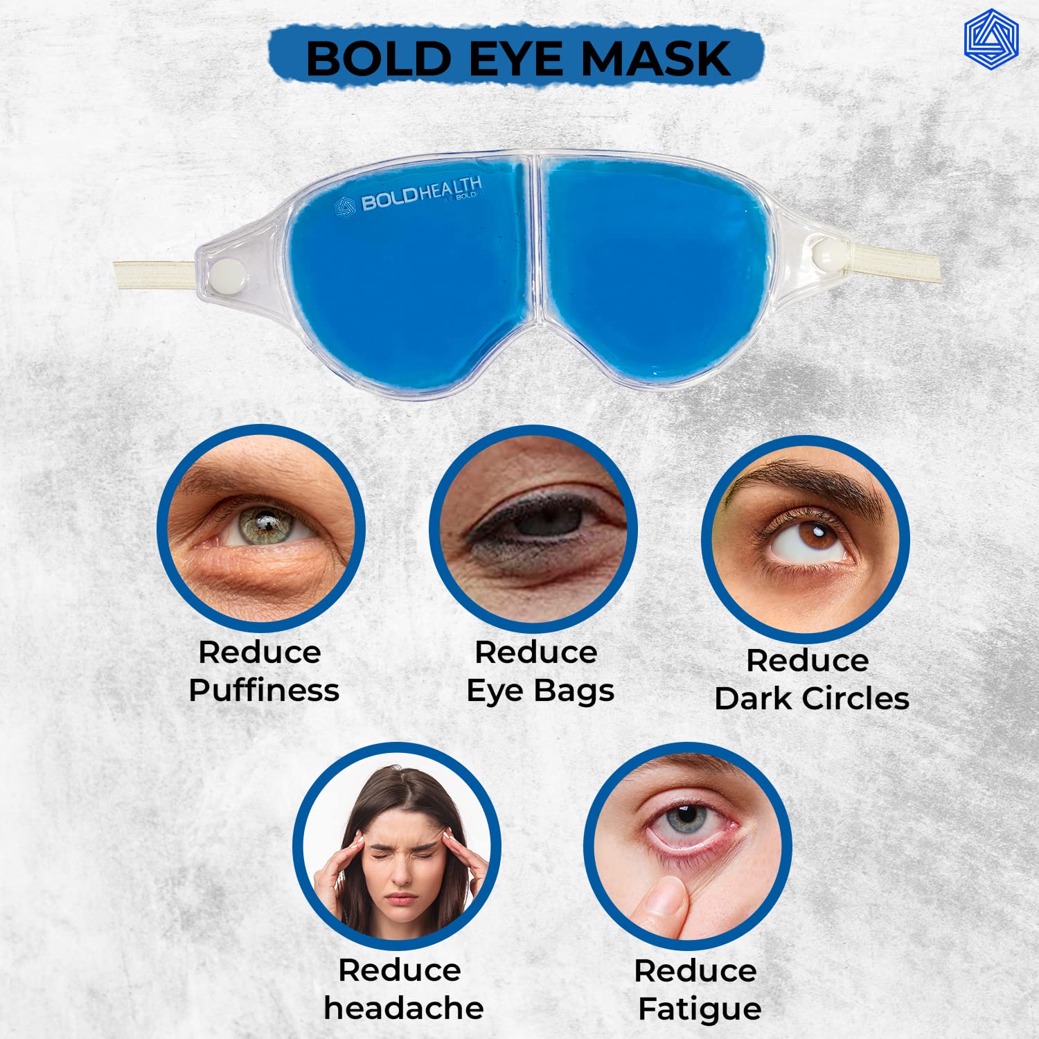 **BoldHealth Cooling Gel Eye Mask for Dark Circles & Dry Eyes Relief - Reusable Stretchable Eye Patches for Pain, Redness & Relaxation - Perfect for Men & Women (Blue) - Ideal for Travel, Work & Sleep**