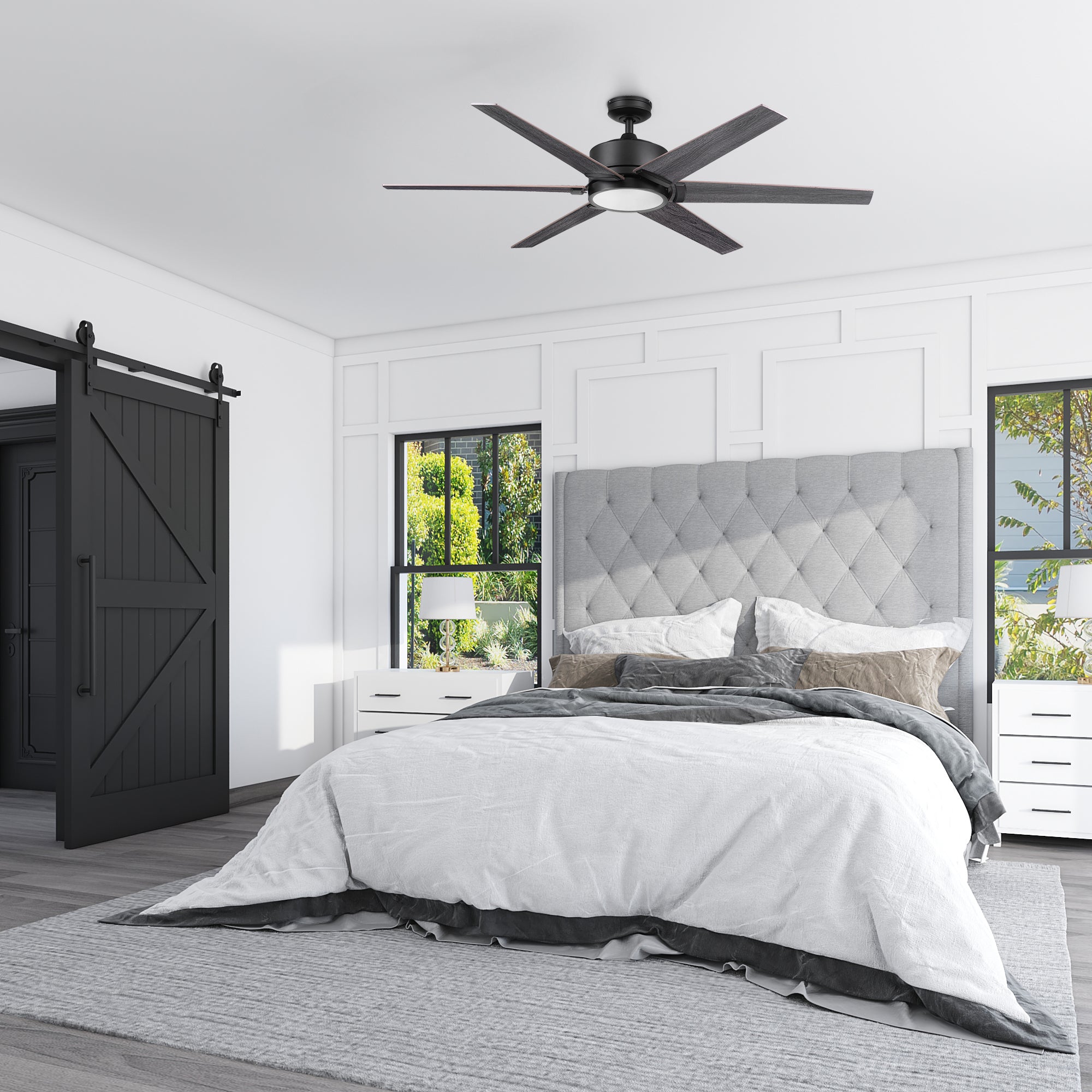 Honeywell Talbert 62 Inch Matte Black Ceiling Fan with Light Kit and Remote Control - Perfect for Living Room, Bedroom, and Outdoor Covered Patio