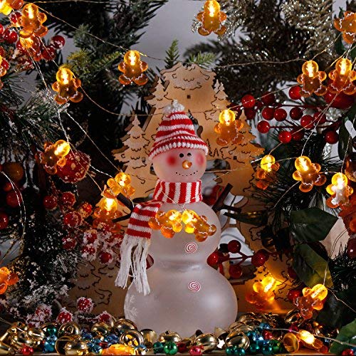 Christmas Gingerbread LED String Lights - 10ft 20 LEDs with Remote for Holiday Decor