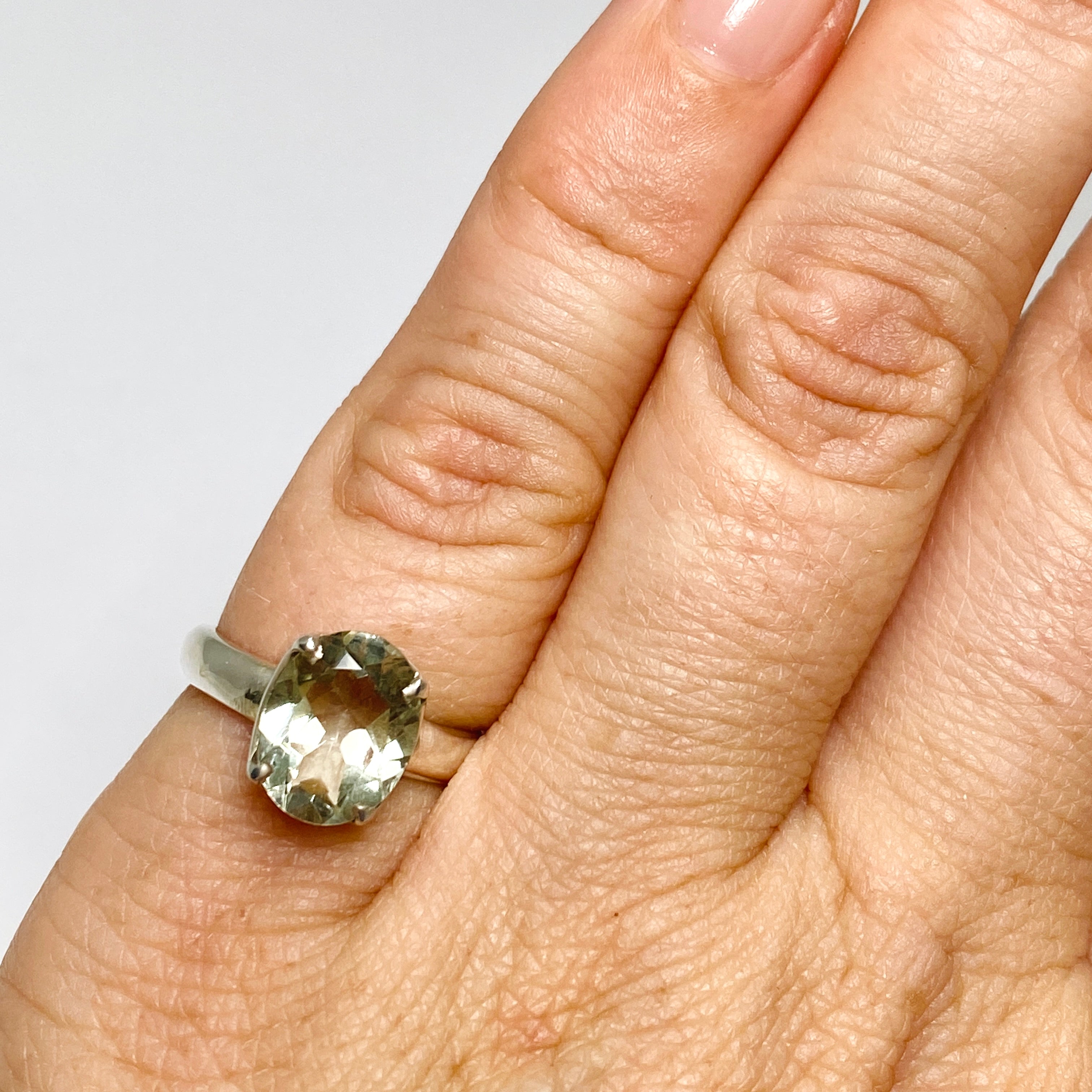 Prasiolite (Green Amethyst) Oval Faceted Ring - Size 4.5 - PRGJ626 - Elegant Jewelry for Women, Perfect for Weddings, Anniversaries & Special Occasions