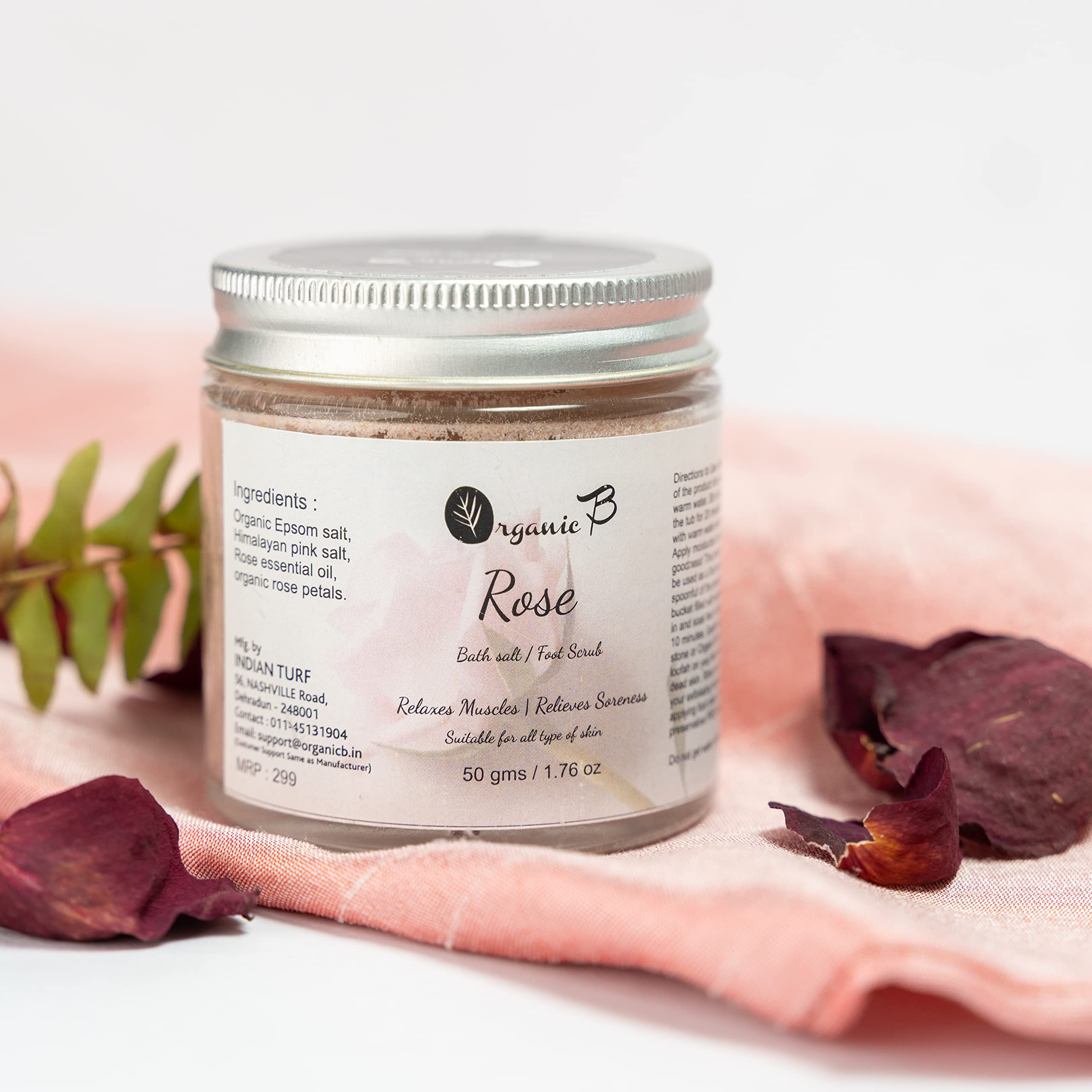 Organic B Rose Petal Luxury Bath Soak - 50g Epsom Salt & Himalayan Salt Blend for Body & Foot Spa | Skin Nourishment, Muscle Relief & Relaxing Aromatherapy | Perfect for Women & Men's Self-Care, Stress Relief & Spa Night at Home