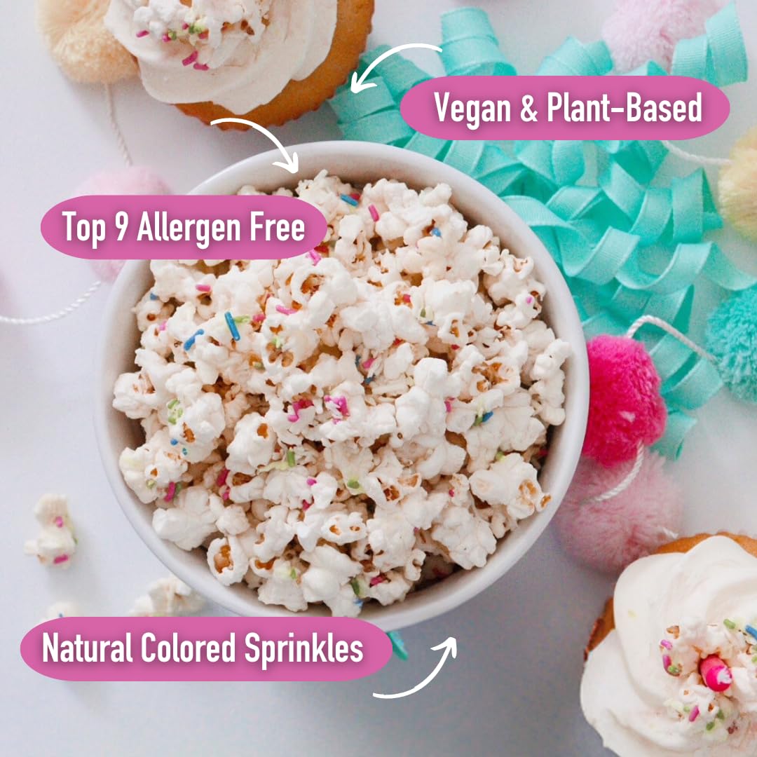 Safe + Fair Birthday Cake Drizzled Popcorn - Gluten-Free, Dairy-Free Vegan Snack - Non-GMO, Plant-Based Kettle Popped Corn (5.5 oz) - Free From Top 9 Allergens & Artificial Ingredients - Perfect for Birthday Parties, Movie Nights & Healthy Snacking