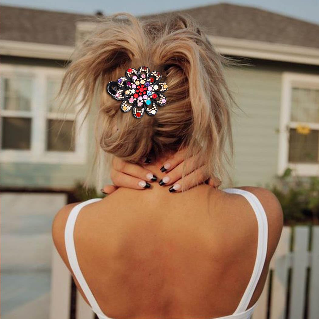 Bartosi Rhinestone Hair Clips for Women - Crystal Hair Barrettes, Flower Hair Pins - Elegant Hair Accessories (Pack of 2) - Perfect for Weddings, Parties & Daily Styling