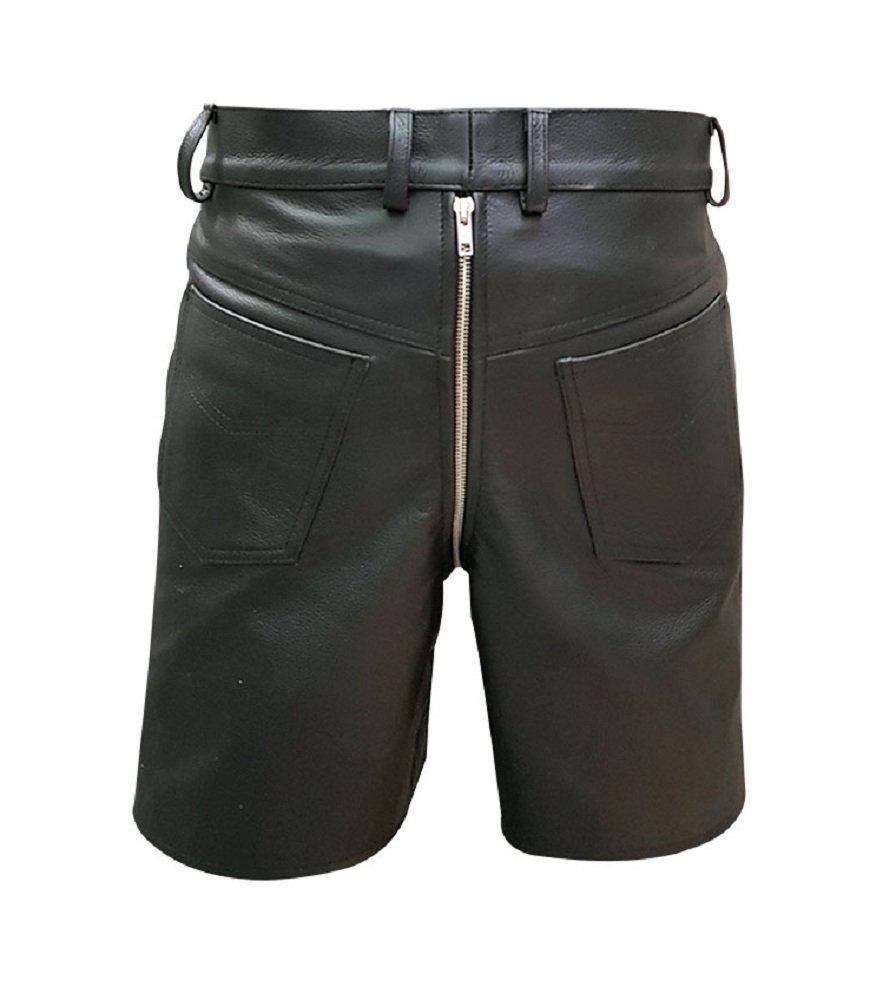 Men's Black Leather Chastity Bondage Shorts with Rear Zip - BDSM Fetish Wear for Gay Men & Adult Play - Perfect for Roleplay, Fetish Parties & BDSM Scenes