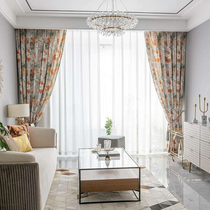 Astor Rideaux Fall Flower Printed Curtains Beige - Elegant Autumn Floral Window Treatments for Living Room & Bedroom Decor