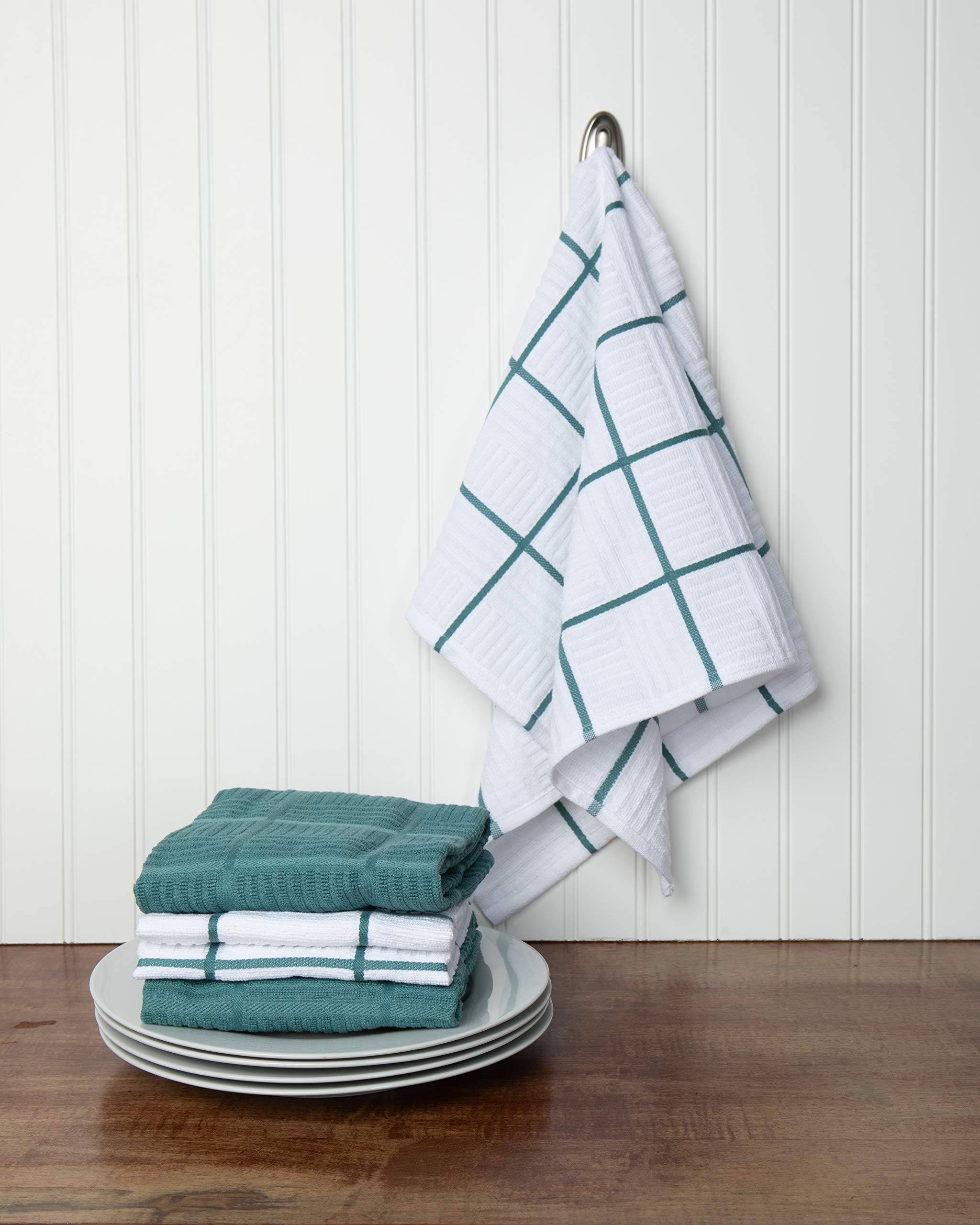 Premium 100% Cotton Kitchen Dish Towels Set of 4 - Blue & White Absorbent Hand & Tea Towels, Reusable Cleaning Cloths (28