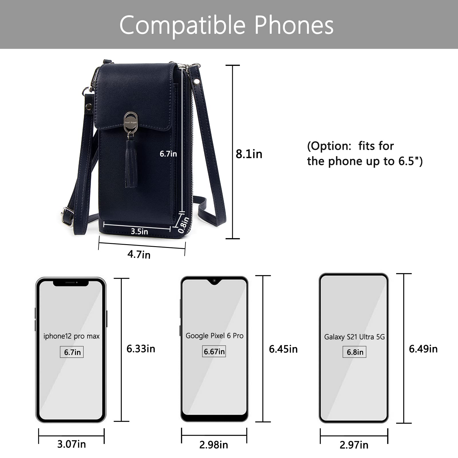 Pearl Angeli RFID Blocking Crossbody Bag for Women - Small Phone Wallet Purse with Adjustable Shoulder Strap, Holds Credit Cards & Cell Phone | Perfect for Travel, Shopping & Everyday Use