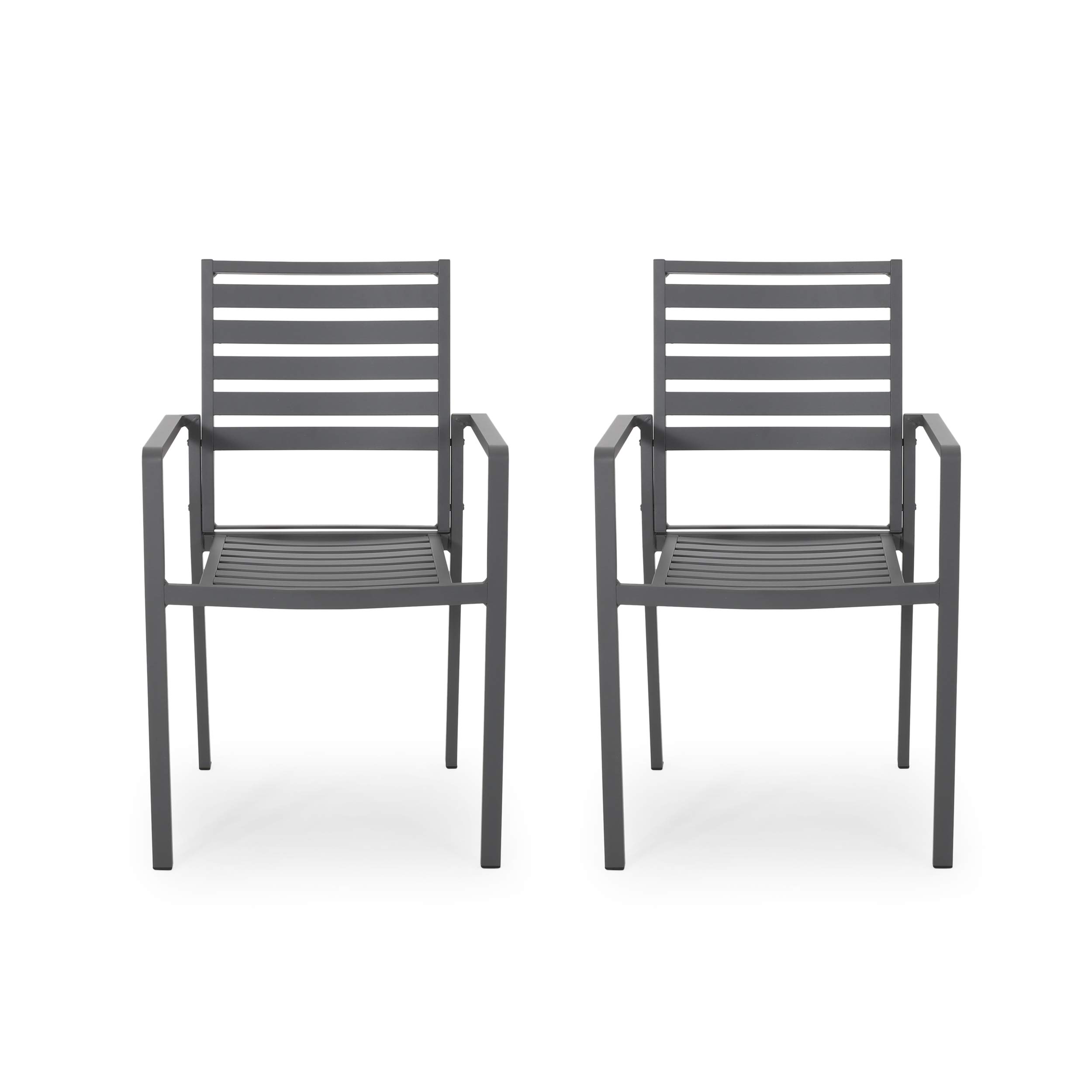 Modern Aluminum Outdoor Dining Chairs (Set of 2) - Lightweight & Weather-Resistant Metal Gray Patio Furniture for Garden, Poolside, and Backyard Dining