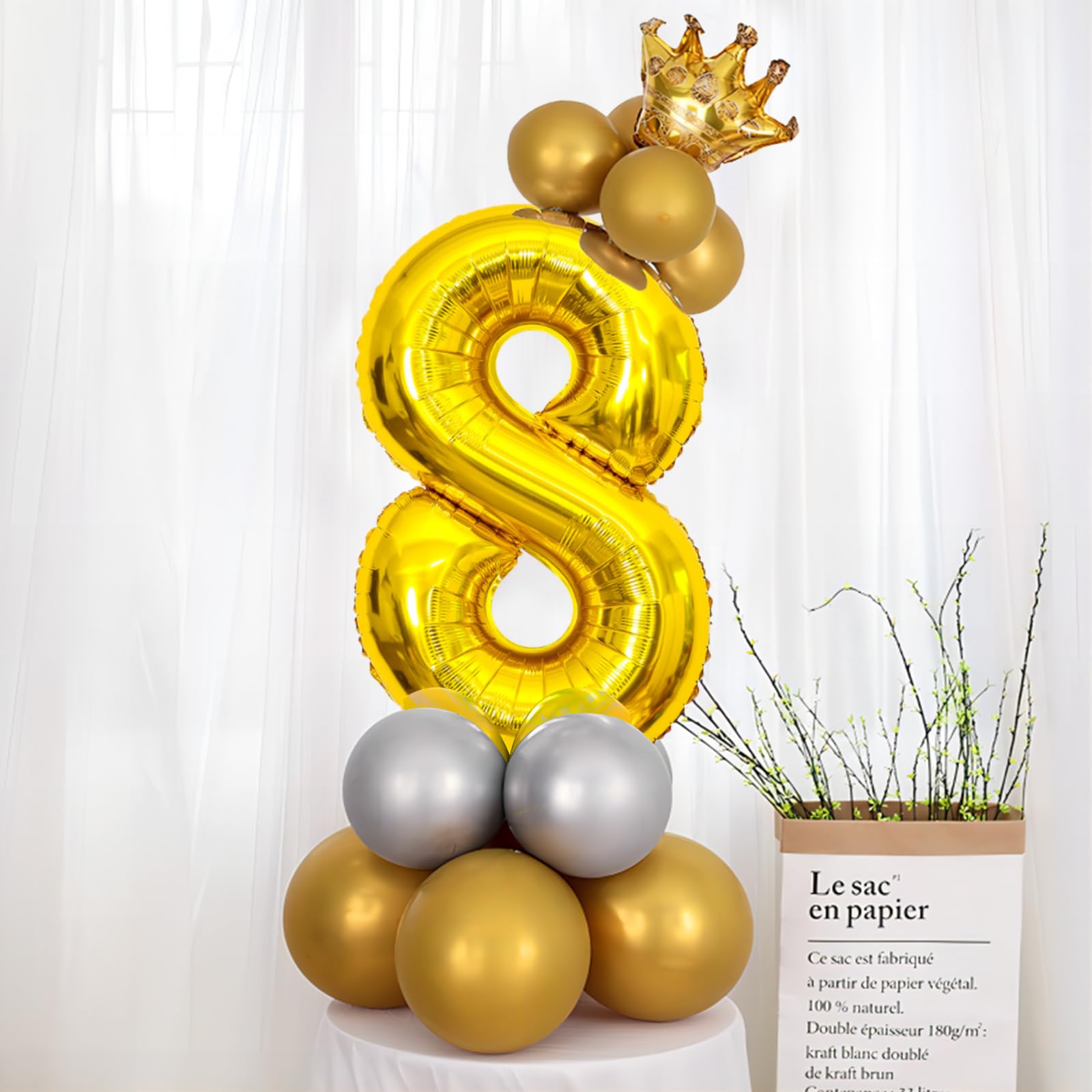 40 Inch Gold Number 8 Balloons - Helium Mylar Foil Birthday Decorations for Kids 8th Birthday Party, Anniversary & Special Events - Perfect for Indoor/Outdoor Party Decor, Photo Backdrops & Celebration Displays