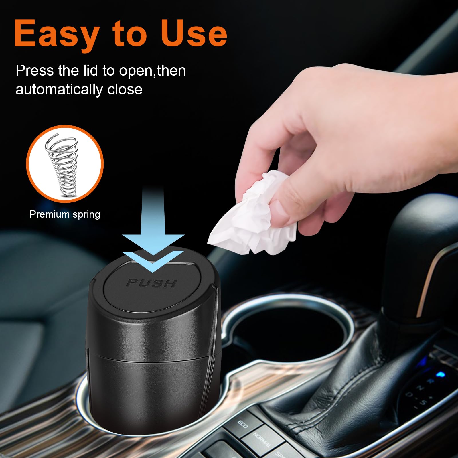 2 Pack Leakproof Car Trash Can with Lid & 60 Trash Bags - Mini Cup Holder Garbage Bin for Vehicle Front/Back Seat - Car Organizer for Home, Office & Travel - Perfect for Road Trips, Commuting & Daily Use