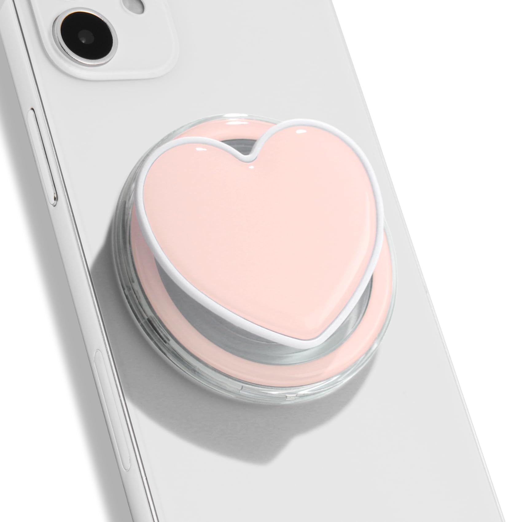 Magnetic Heart Phone Grip Stand - Pink Macaron for Smartphones & Tablets - Perfect for Hands-Free Viewing