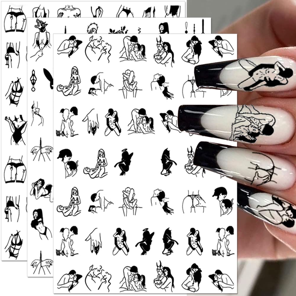 8 Sheets Sexy Girl Nail Stickers - Abstract Woman Face Nail Decals, Self-Adhesive 3D Nail Art for DIY Designs | Perfect for Parties, Salons & Nail Art Enthusiasts