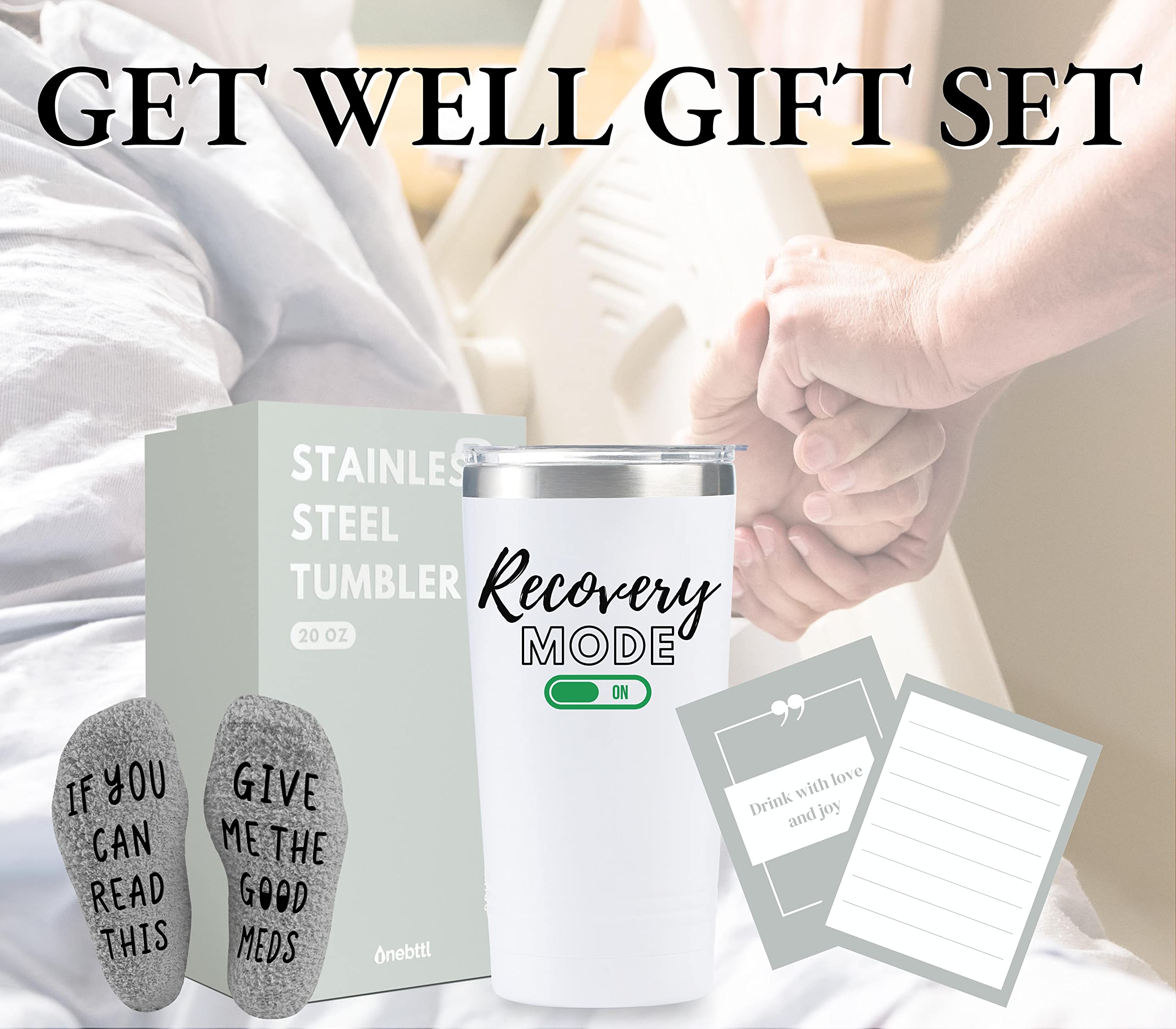 Funny Get Well Soon Gifts for Women & Men - 20oz Inspirational Hospital Mug with Socks (If You Can Read This Bring Me) - Perfect Surgery Recovery & Chemo Patient Gift for Hospital Stay, Home Care & Comfort