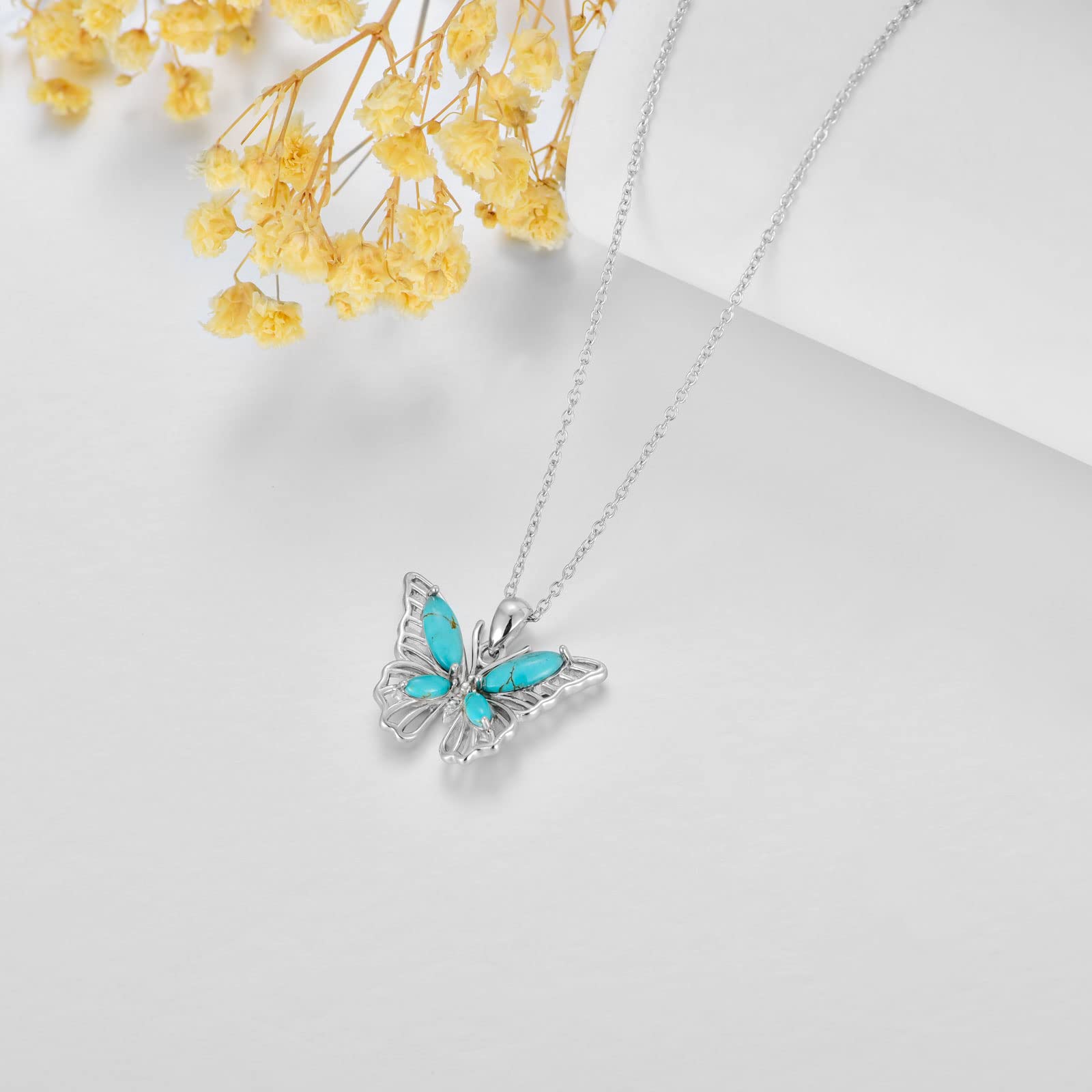925 Sterling Silver Turquoise Butterfly Necklace for Women - Genuine Natural Stone Pendant Jewelry Gift for Christmas, Birthday, Anniversary | Elegant Boho Fashion Accessory for Parties, Date Night & Special Occasions