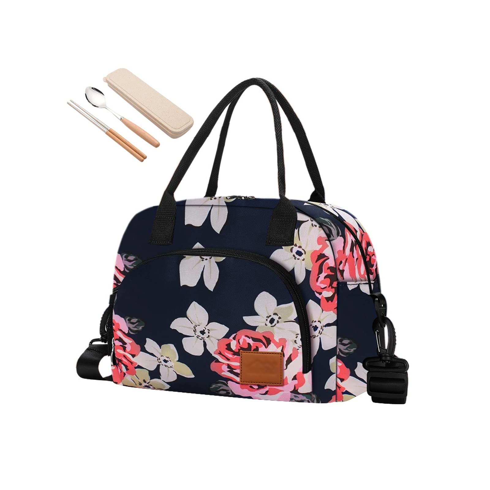 Insulated Lunch Bag with Detachable Shoulder Strap - Reusable Thermal Cooler Tote for School, Work & Picnic - Portable Food Container (Floral Design) - Perfect for Office Meals, Kids Lunches & Outdoor Adventures