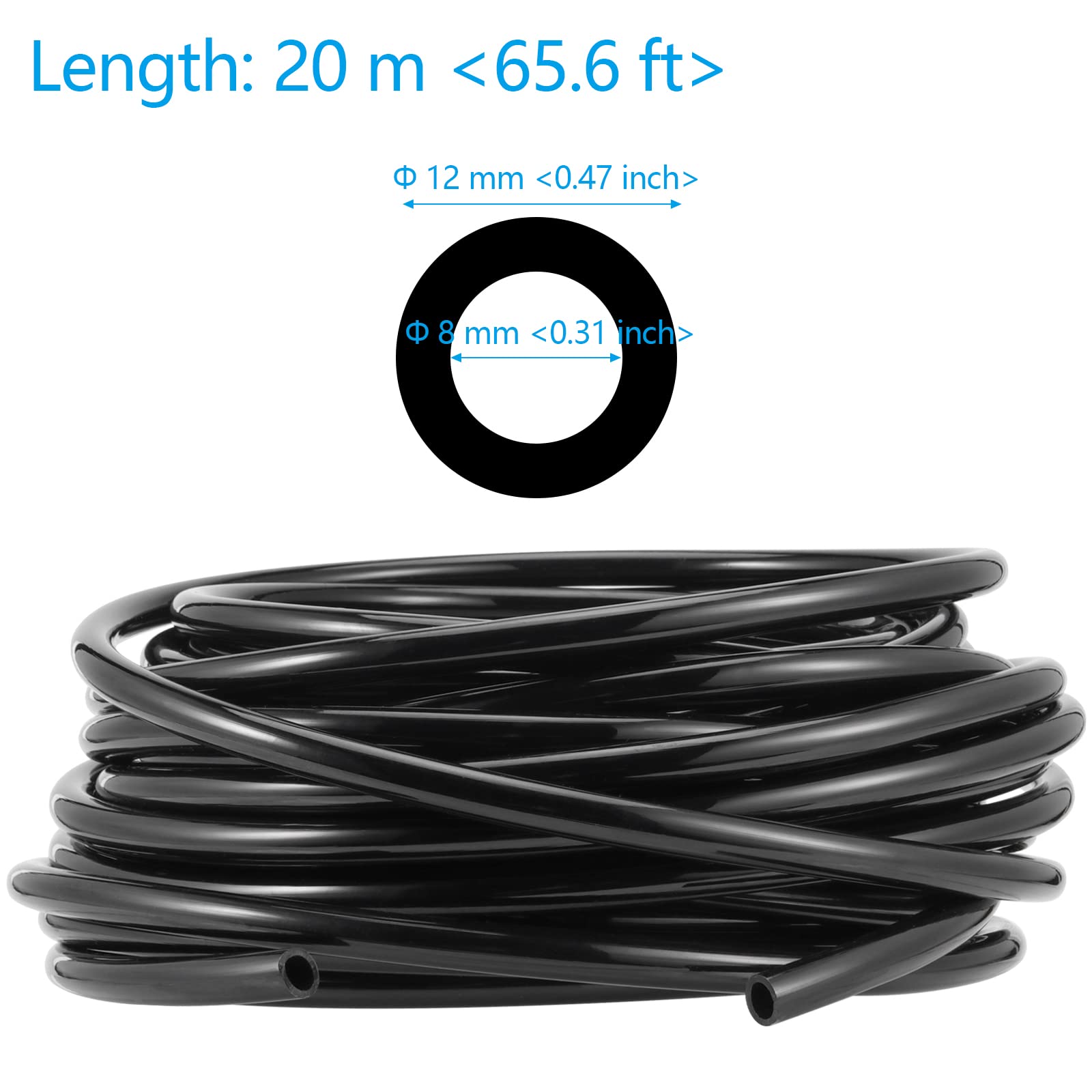 SEHOI 65.5 FT x 1/2 Inch OD Black PU Polyurethane Air Hose - Heavy Duty Pneumatic Tubing for Air Compressor, Fluid Transfer & Brake Systems | Industrial, Automotive & DIY Applications
