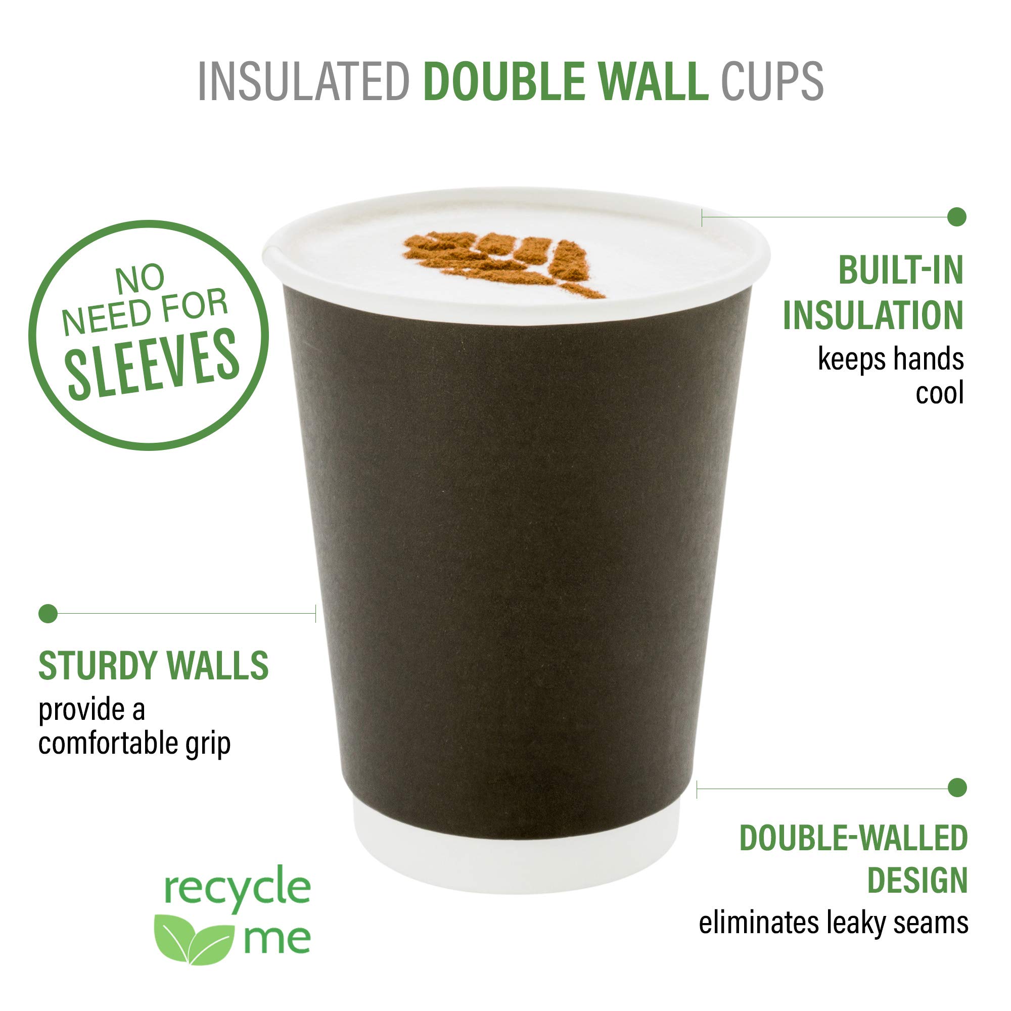 Restaurantware 8 oz Disposable Coffee Cups - 500 Pack Insulated Hot Cups with Double Wall for Coffee, Tea & Hot Chocolate | Black Paper Cups (Lids Sold Separately) - Perfect for Cafes, Offices & Catering Events