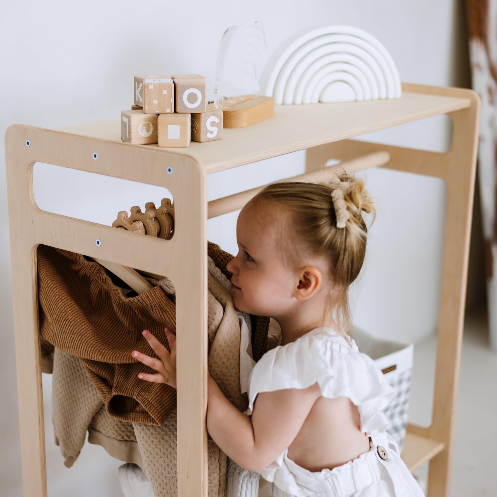 Montessori Wooden Toy Shelf & Clothing Rack - Large Nursery Storage Organizer for Kids Room, Playroom & Bedroom | Durable Toy Storage & Wardrobe Solution for Montessori Learning & Home Organization