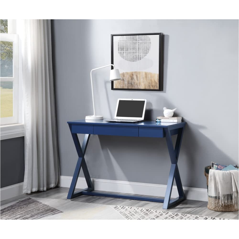 LYBJ Writing Desk - 47 Inch Rectangular Study Computer Desk with 1 Drawer, Space Saving Home Office Furniture for Small Spaces, Blue - Perfect for Remote Work, Online Classes & Bedroom Workspace