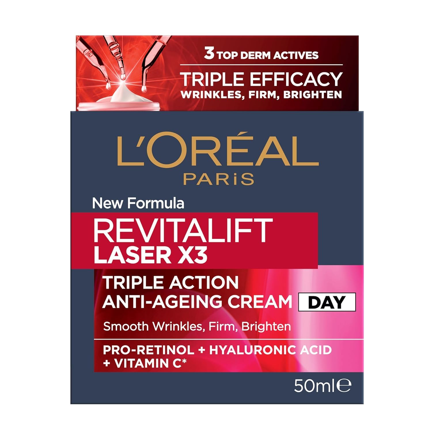 L'Oreal Revitalift Laser X3 Anti-Aging Power Cream 50ml - Reduce Wrinkles & Firm Skin | Day & Night Moisturizer for Mature Skin