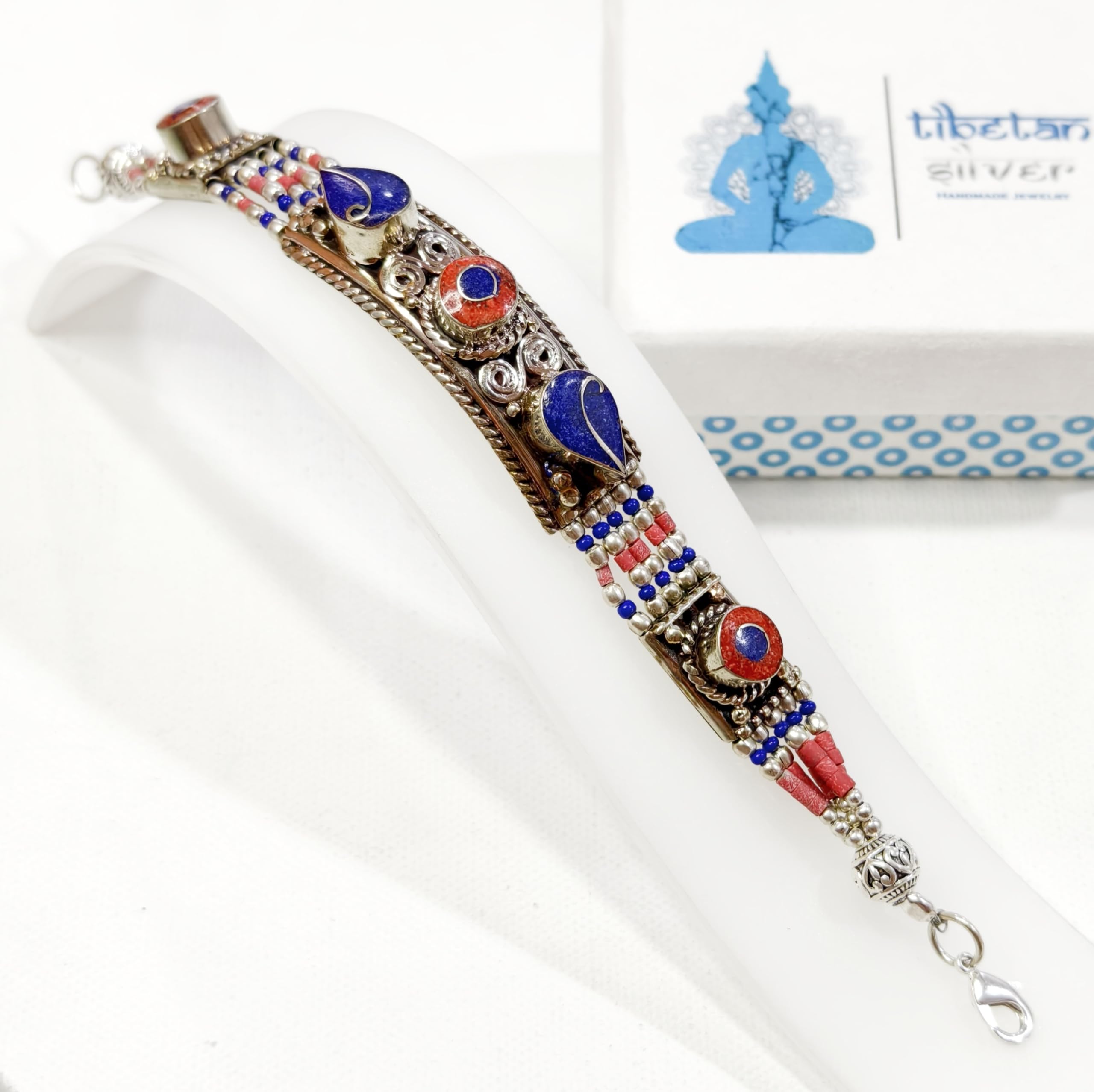 Handmade Boho Bracelet for Women - Coral & Lapis Lazuli Gemstone Ethnic Tribal Filigree Designer Jewelry Gift | Perfect for Festival, Beach & Boho Fashion Accessories