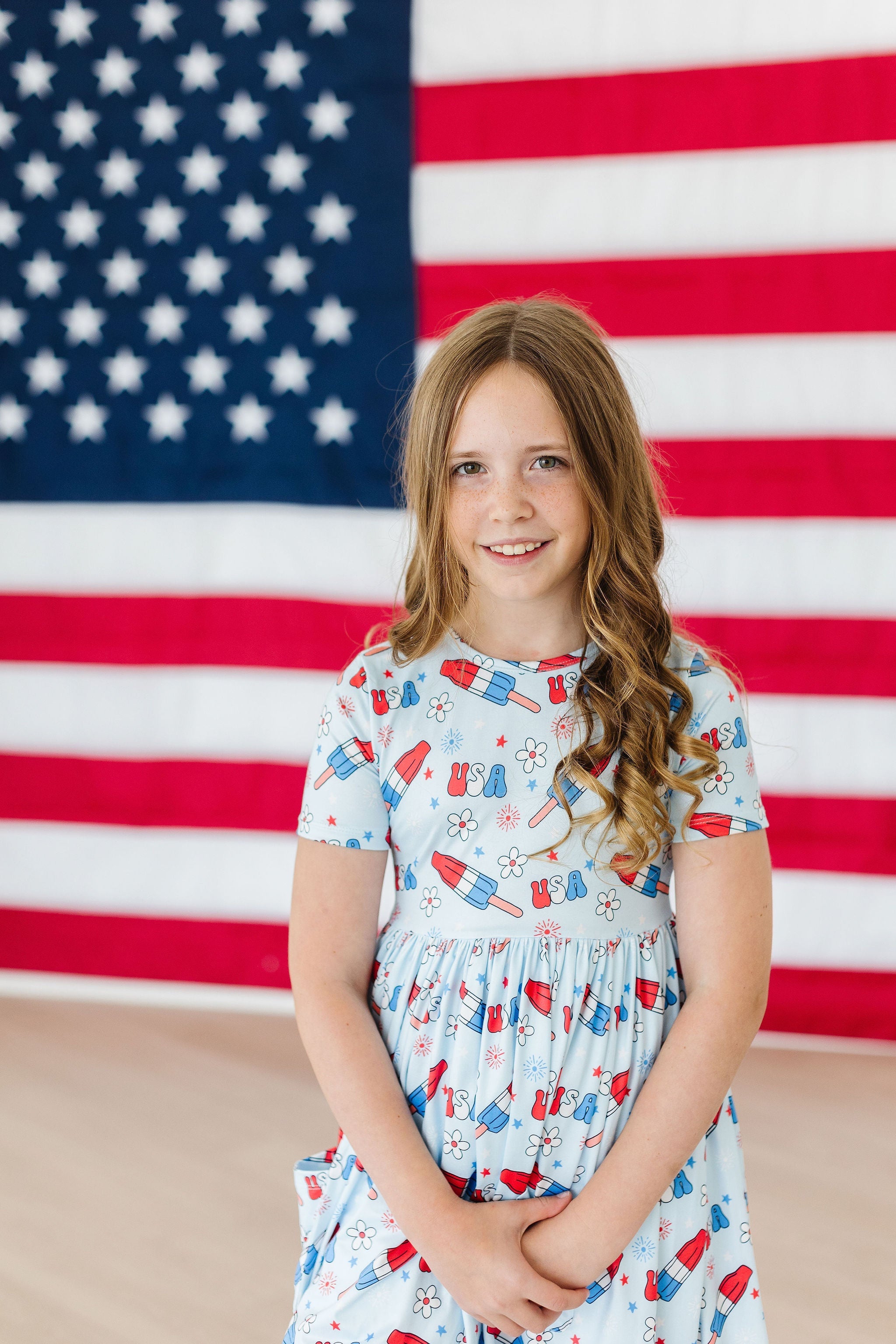 Patriotic Short Sleeve Pocket Twirl Dress - American Flag Print Summer Dress for Women, Perfect for 4th of July, Memorial Day & BBQ Parties