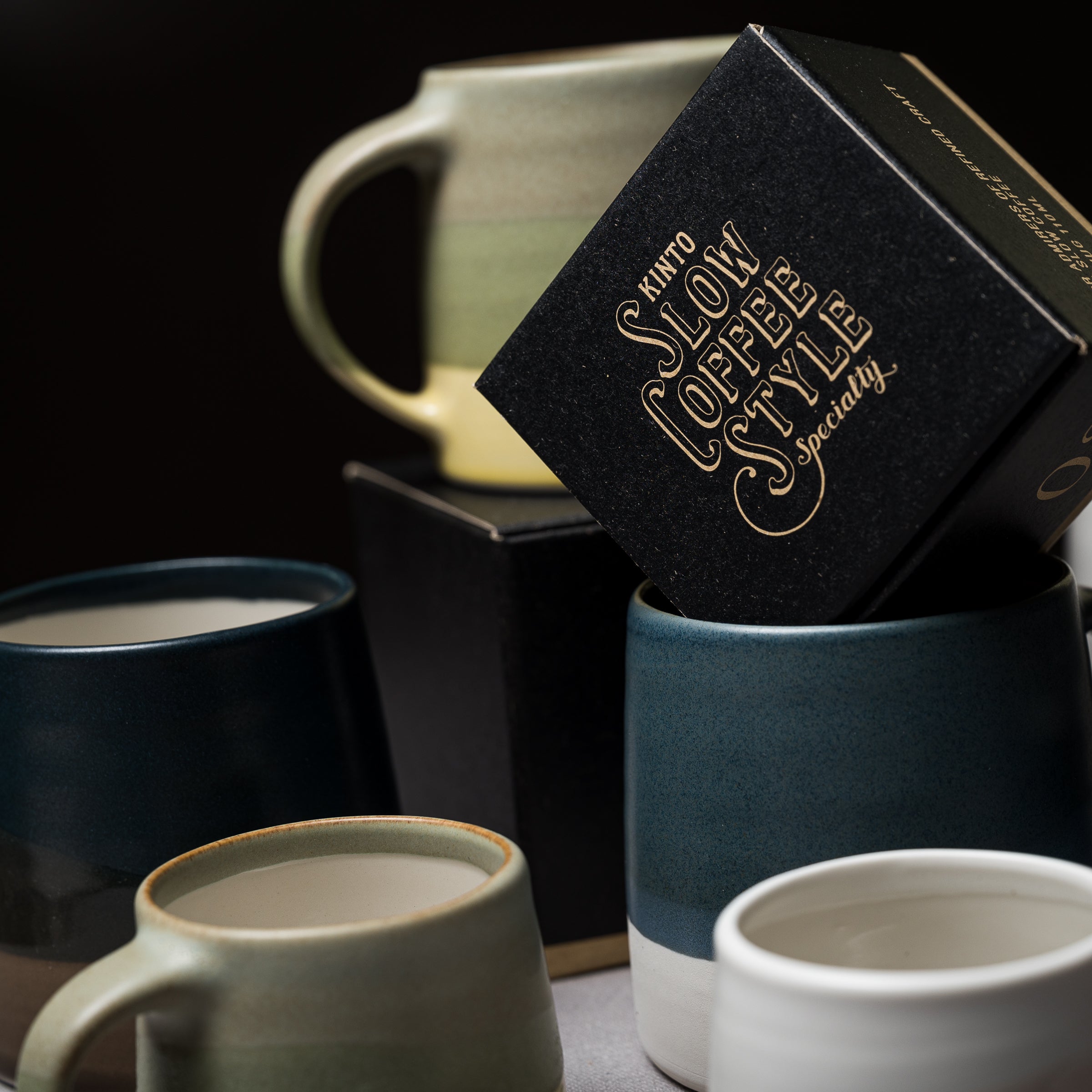 KINTO Slow Coffee Style Mug - 320ml Ceramic Coffee Cup with Lid, 4 Colors (Black, White, Beige, Green) - Perfect for Home, Office & Cafe Use