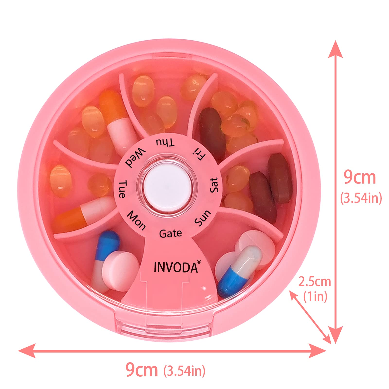 Portable Weekly Pill Organizer - Cute Round Travel Pill Case with Purse & Bag - Small Medicine Container for Daily Use, Travel, and On-the-Go (Pink) - Perfect for Home, Office, Gym, and Vacation