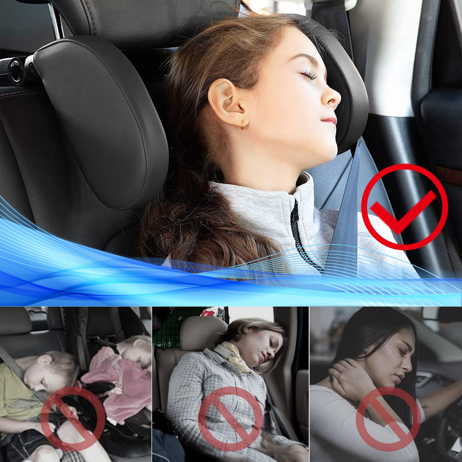 180 Degrees Adjustable Car Headrest Pillow - Memory Foam Neck Support for Adults & Kids - Travel & Road Trip Sleeping Aid - Universal Fit for Cars, SUVs & Booster Seats (Black) - Perfect for Long Drives & Commuting