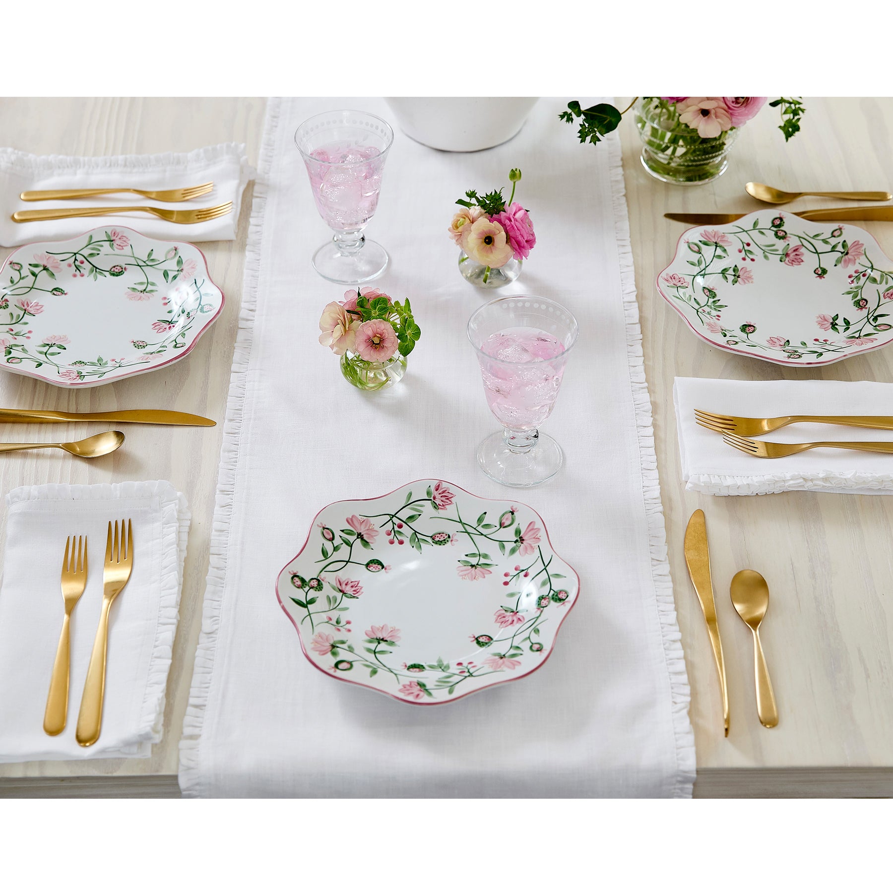 Juliette Ruffle Table Runner - Elegant Lace Trim Dining Table Decor for Weddings, Parties & Home Decor