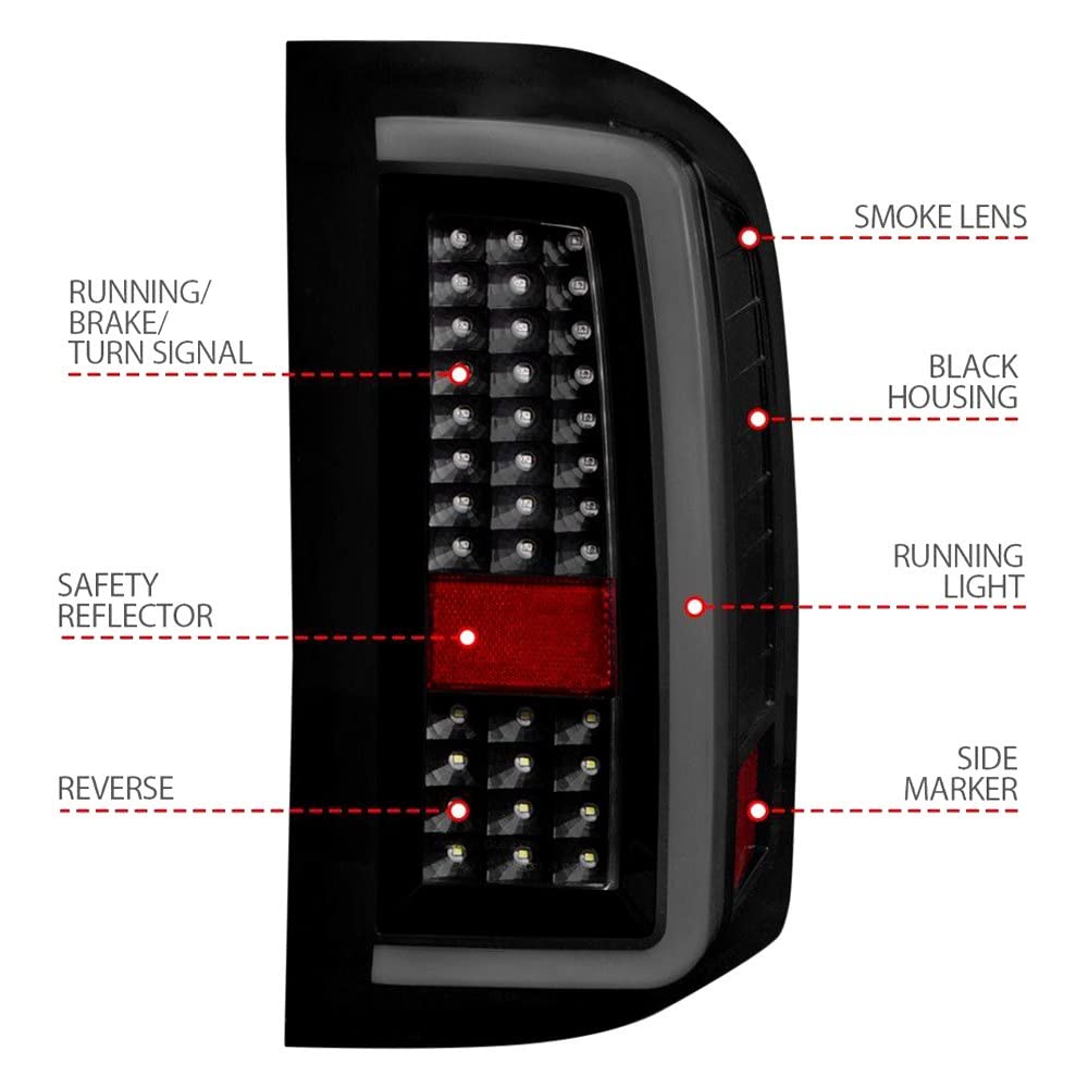 ANZO 2007-2013 Chevrolet Silverado 1500/2500/3500 LED Tail Lights with Light Bar - Black Smoke Housing - Upgrade for Enhanced Visibility & Style - Perfect for Night Driving & Custom Truck Builds