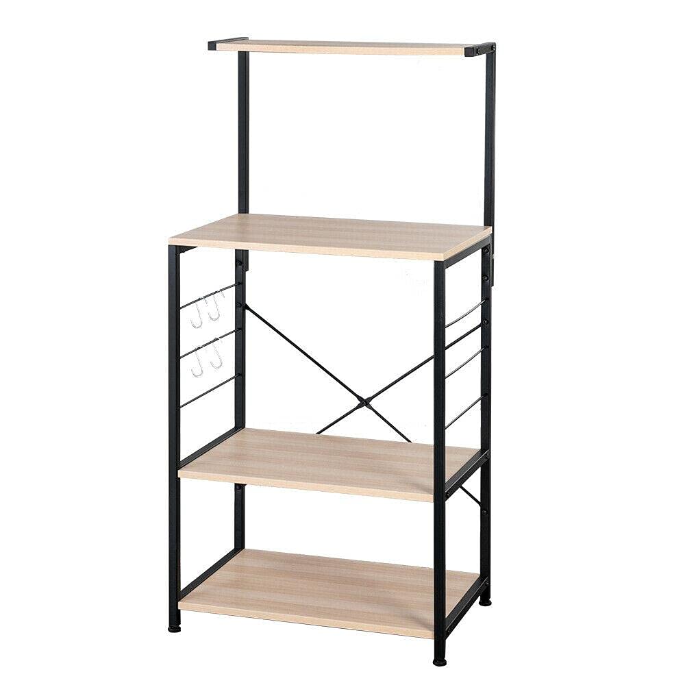 4-Tier Stainless Steel Kitchen Baker's Rack with Hooks - Microwave Oven Stand, Storage Shelf & Organizer Cart for Small Spaces - Perfect for Kitchen, Pantry, Laundry Room or Garage Storage