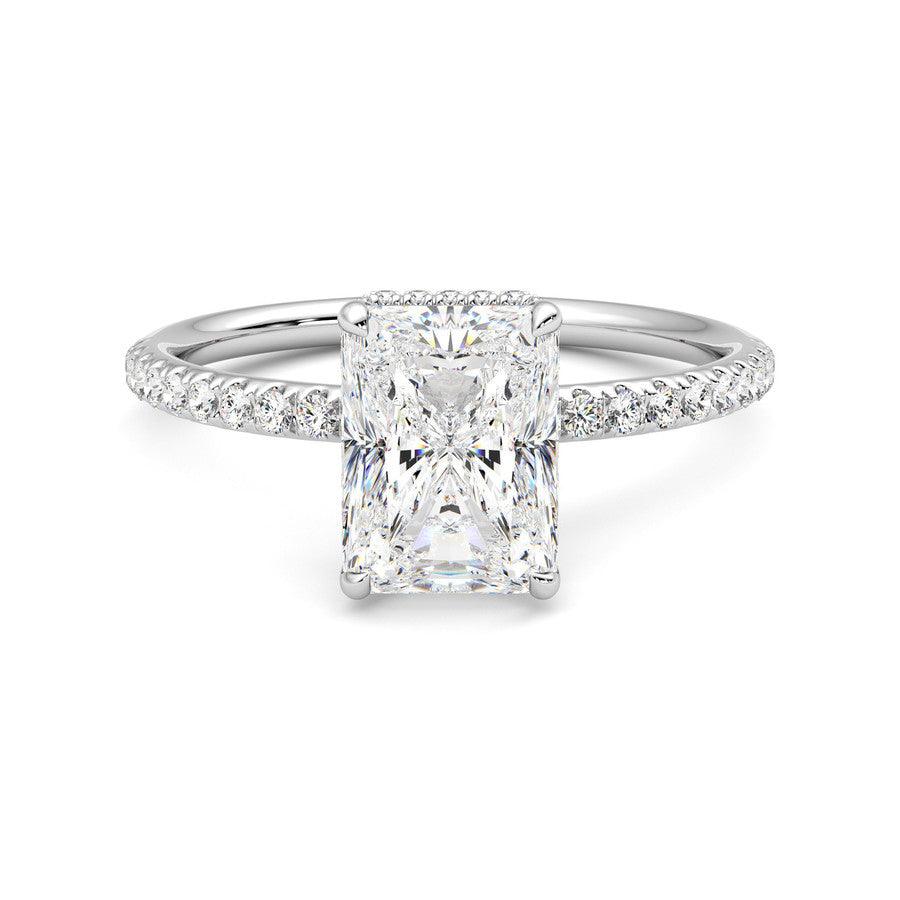 Radiant Cut Moissanite Engagement Ring with Hidden Halo & Anniversary Stone Accent - Elegant Wedding Proposal Ring for Her, Perfect for Anniversaries & Special Occasions
